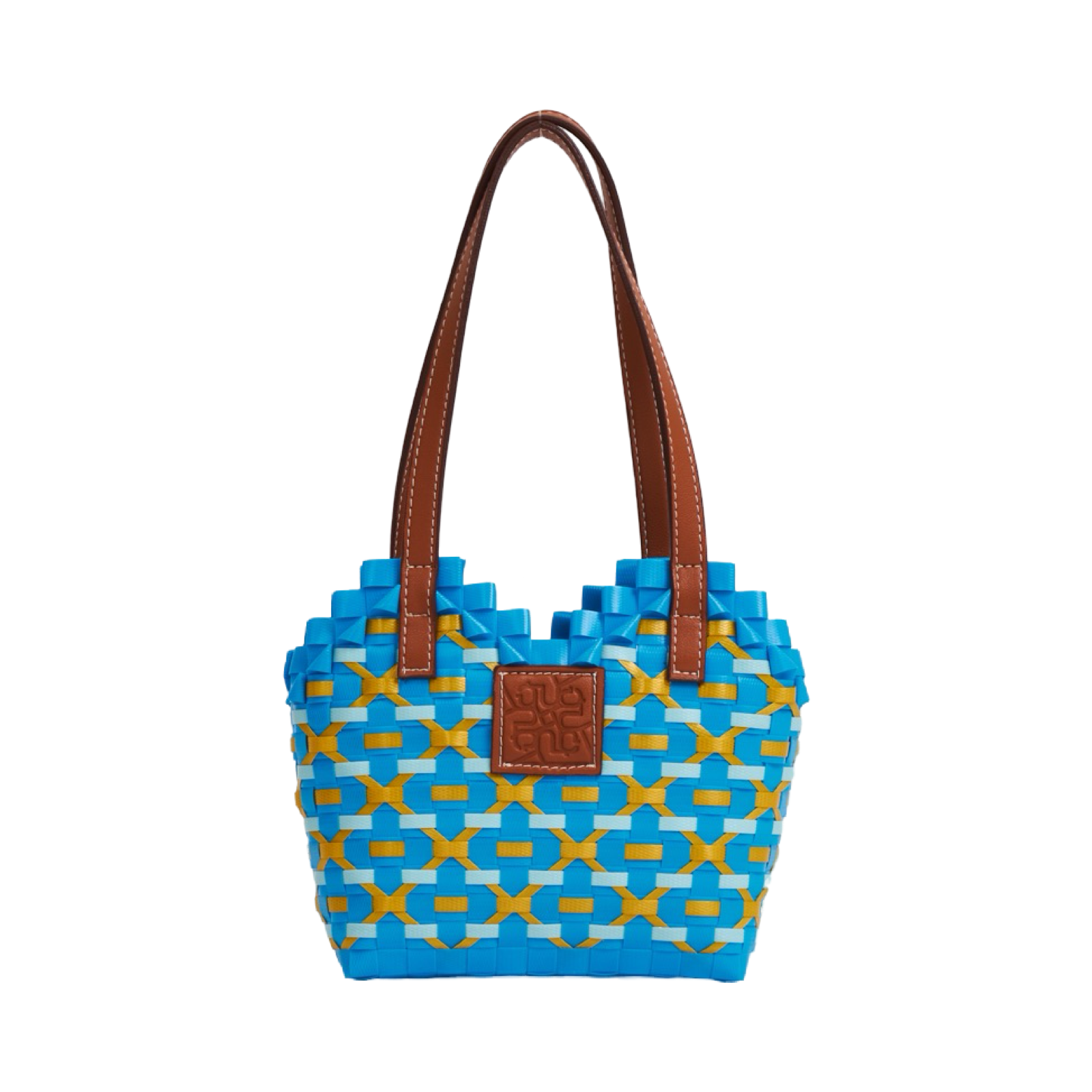 Thai Pattern Heart Basket Bag XS - Blue Yellow