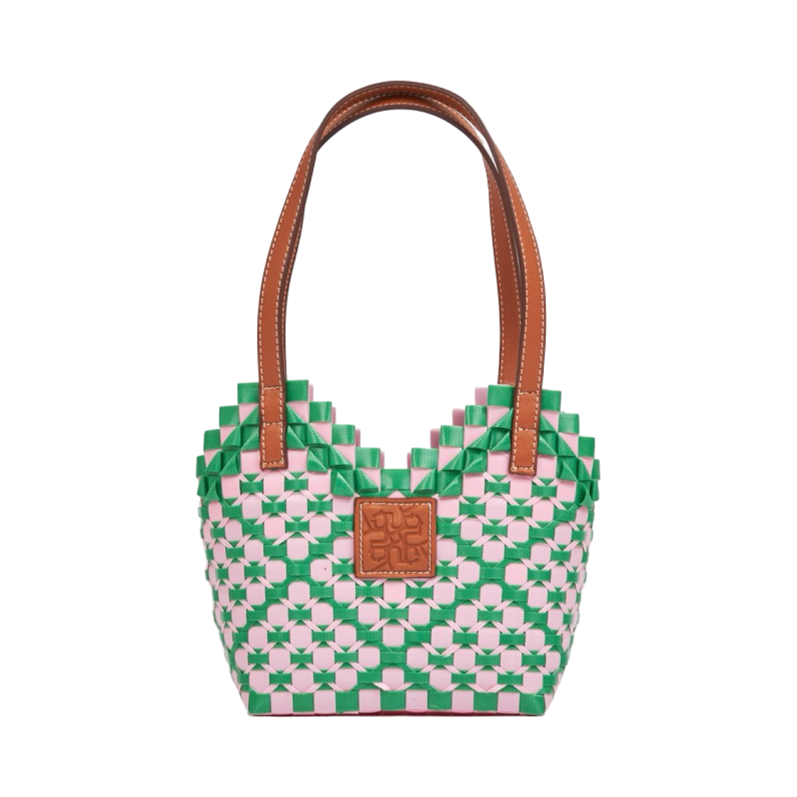 Thai Pattern Heart Basket Bag XS - Green Pink