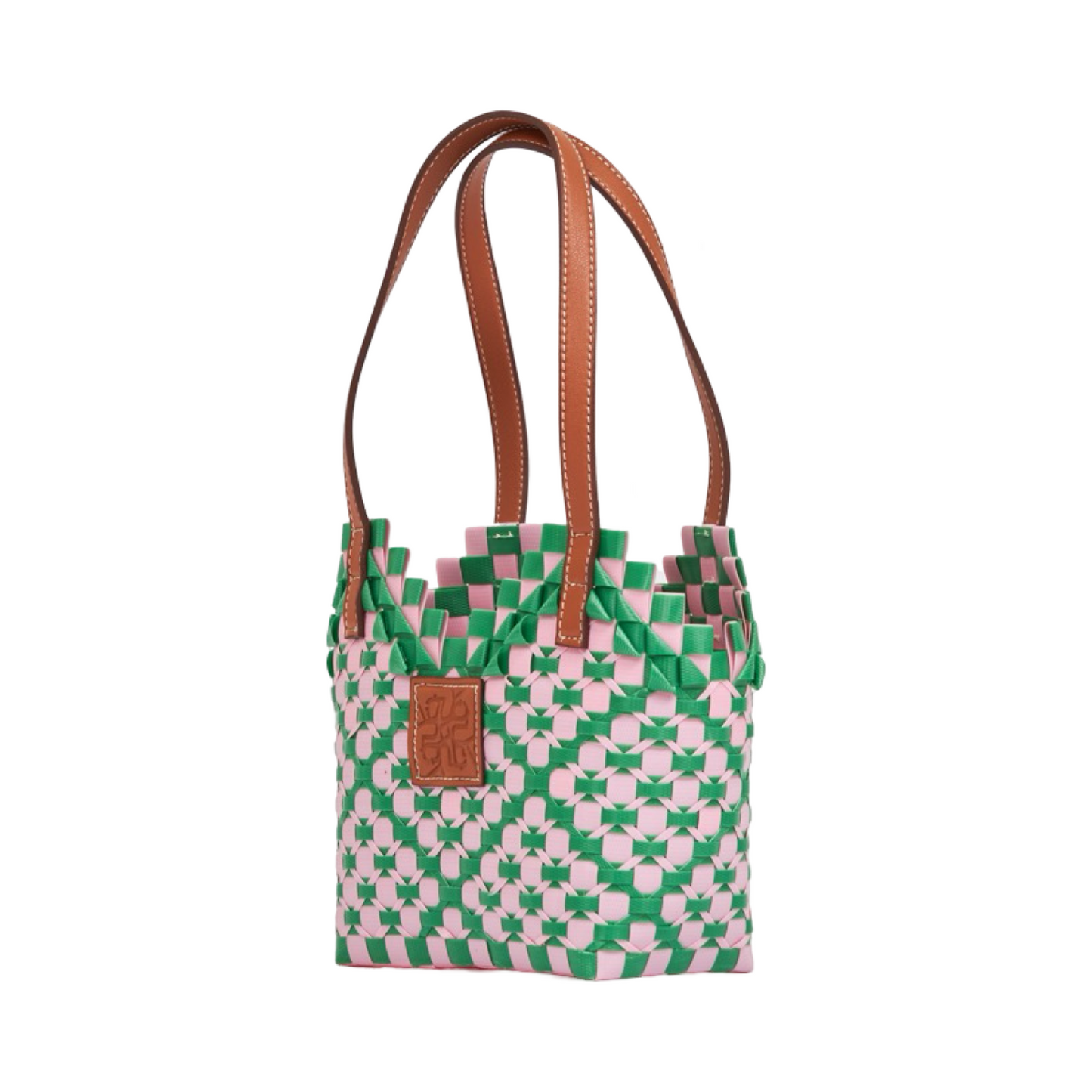 Thai Pattern Heart Basket Bag XS - Green Pink