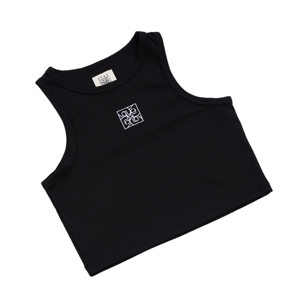 Ribbed Crop Tank Top - Black