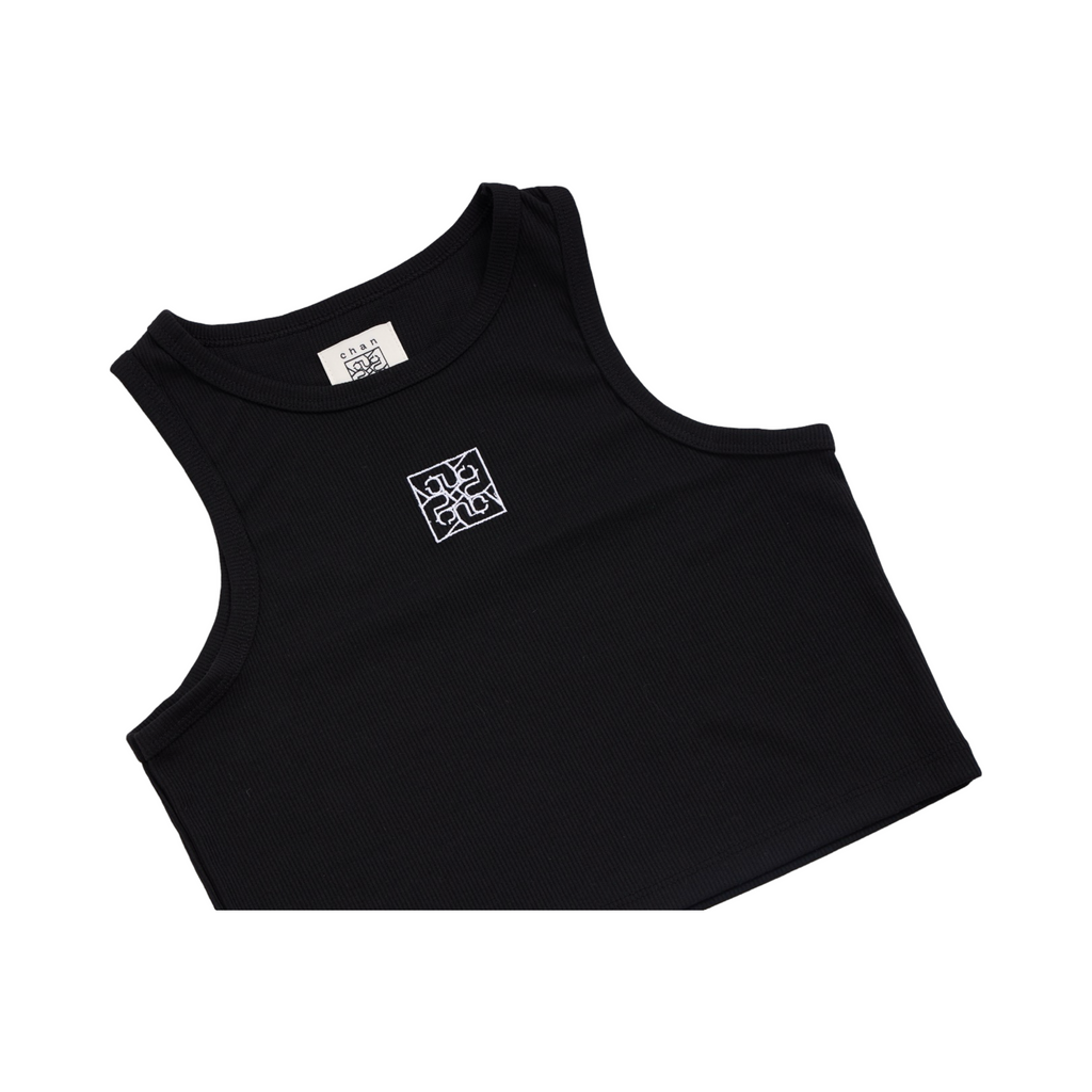 Ribbed Crop Tank Top - Black