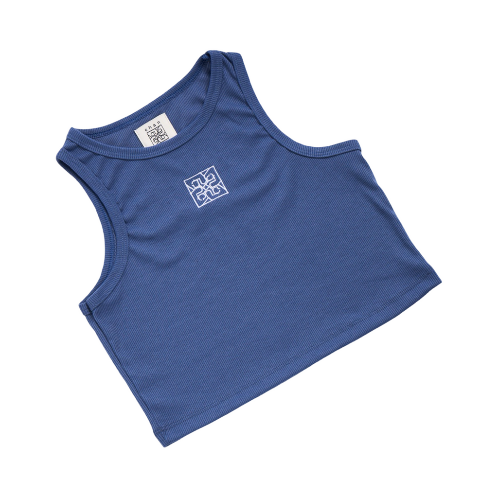 Ribbed Crop Tank Top - Navy