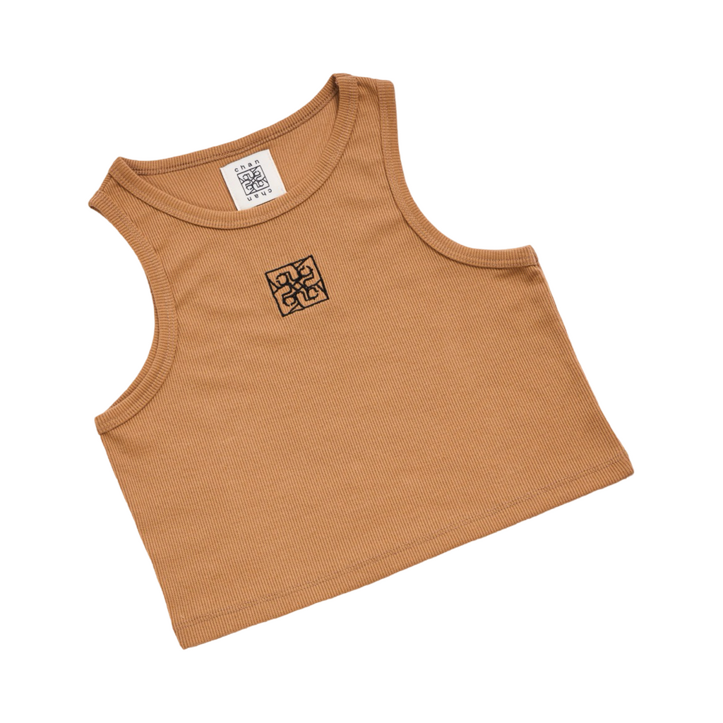 Ribbed Crop Tank Top - Khaki