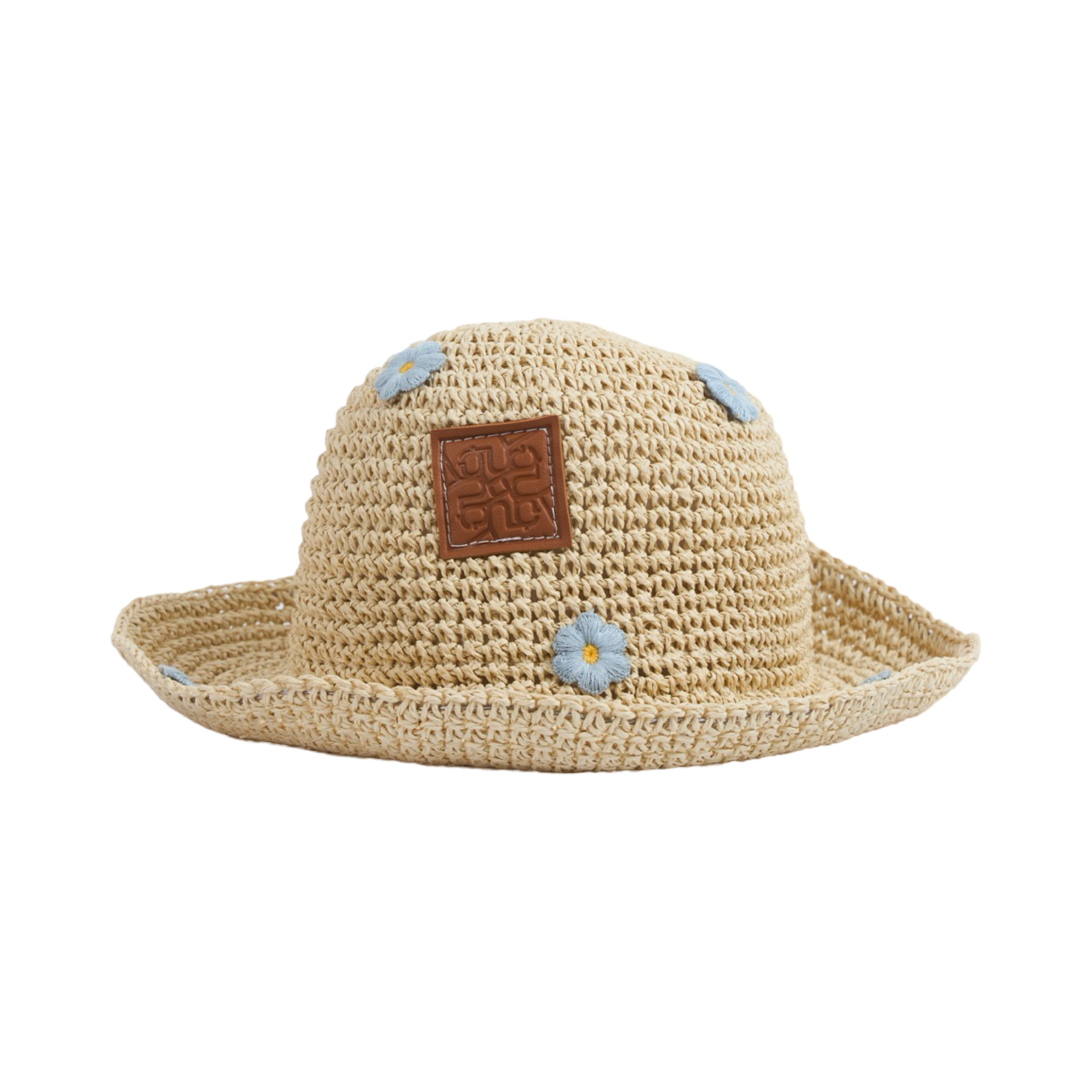 Straw Foral Hat - Beige