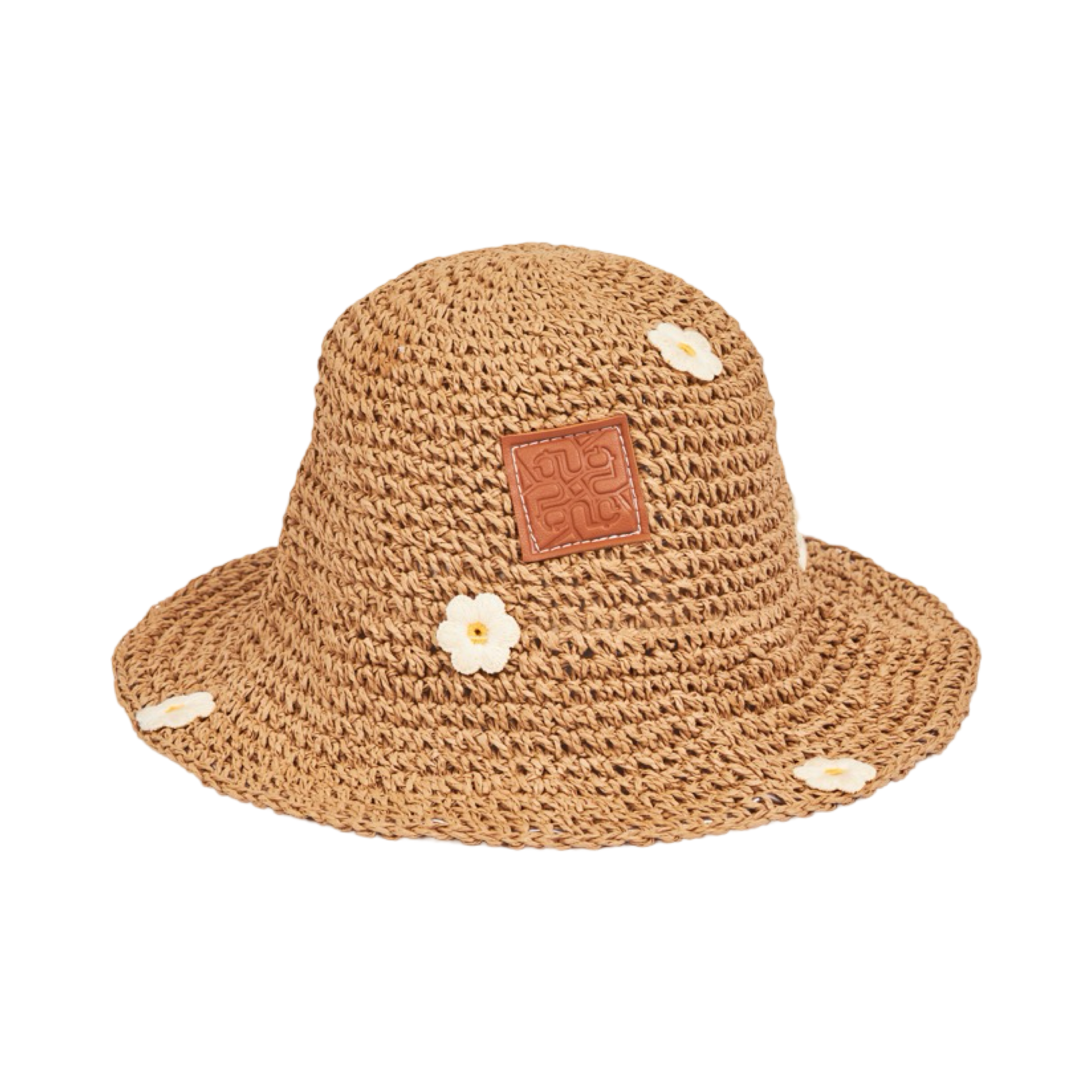 Straw Foral Hat - Brown