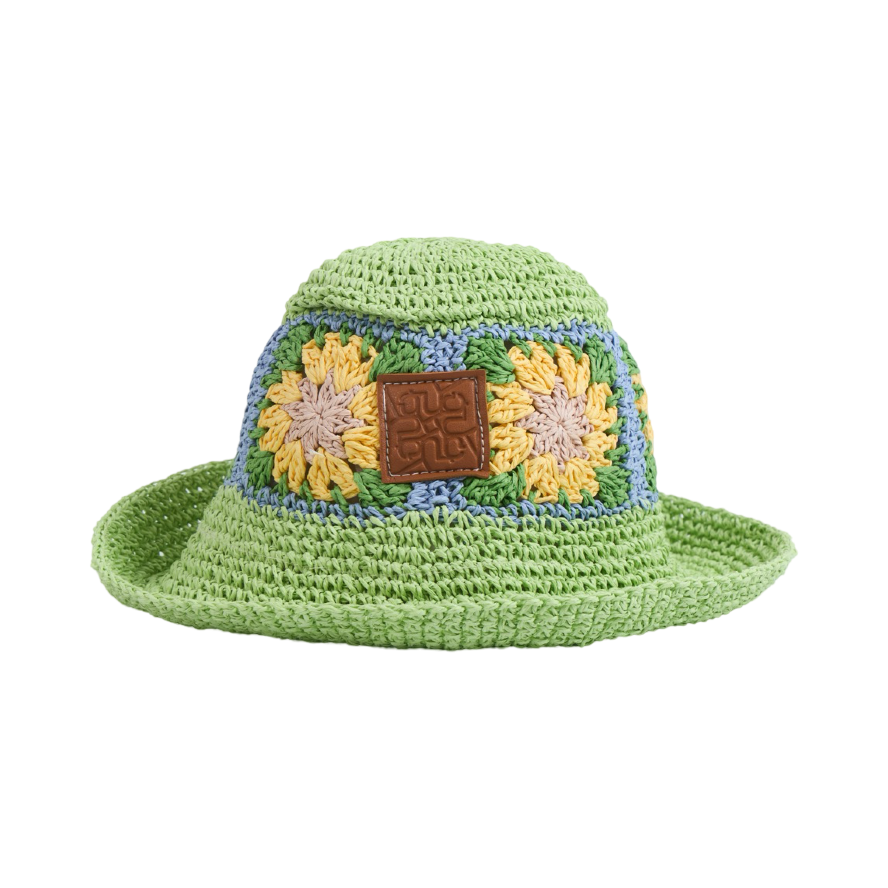 Straw Floral Bucket Hat - Green