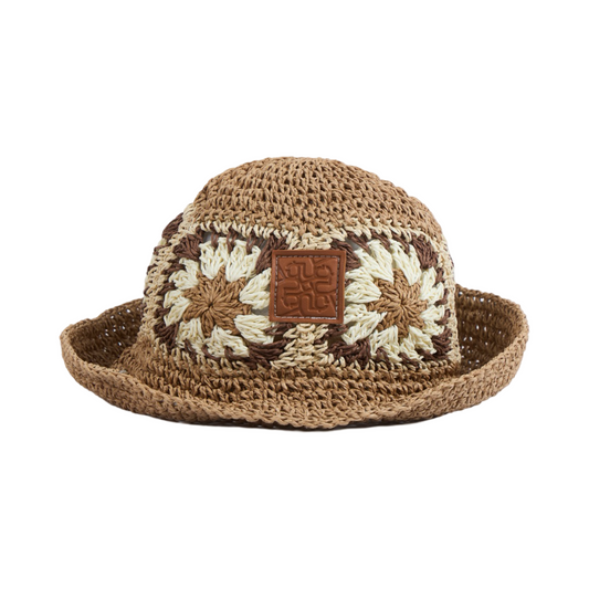 Straw Floral Bucket Hat - Brown