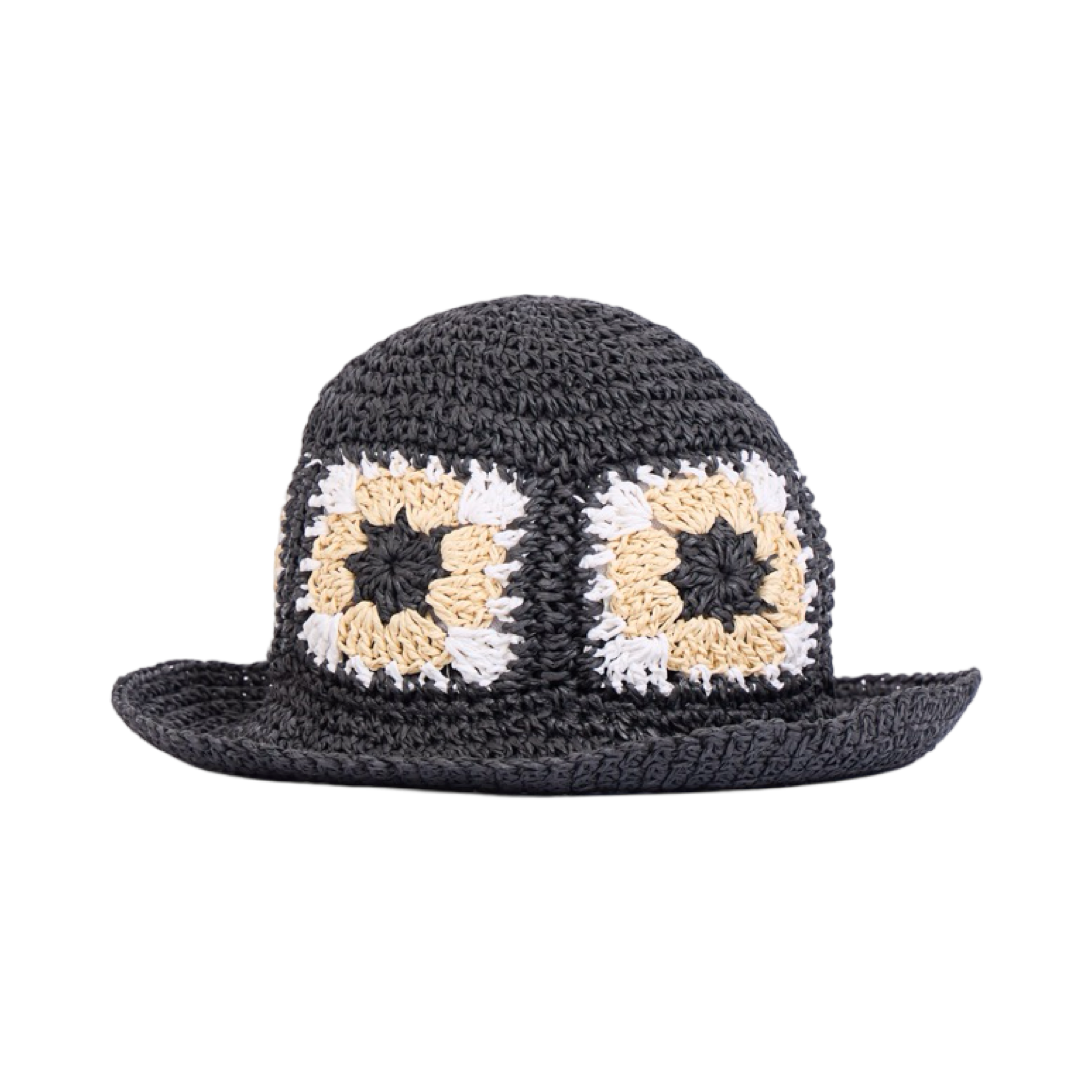 Everyday Earth – Straw Floral Bucket Hat – All Black