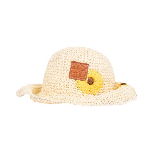 Straw Floral Bucket Hat - White