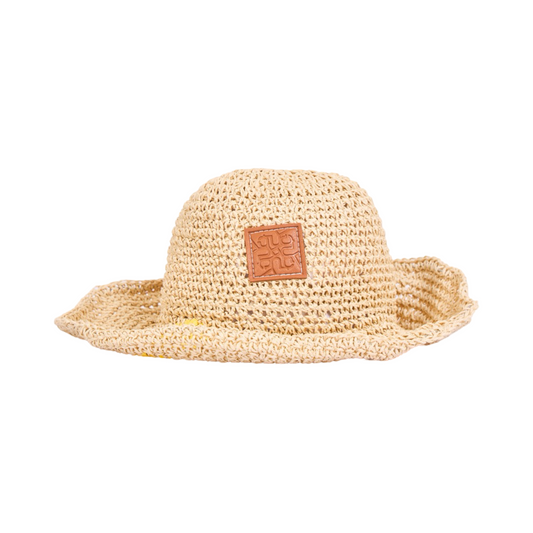 Straw Floral Bucket Hat - Beige