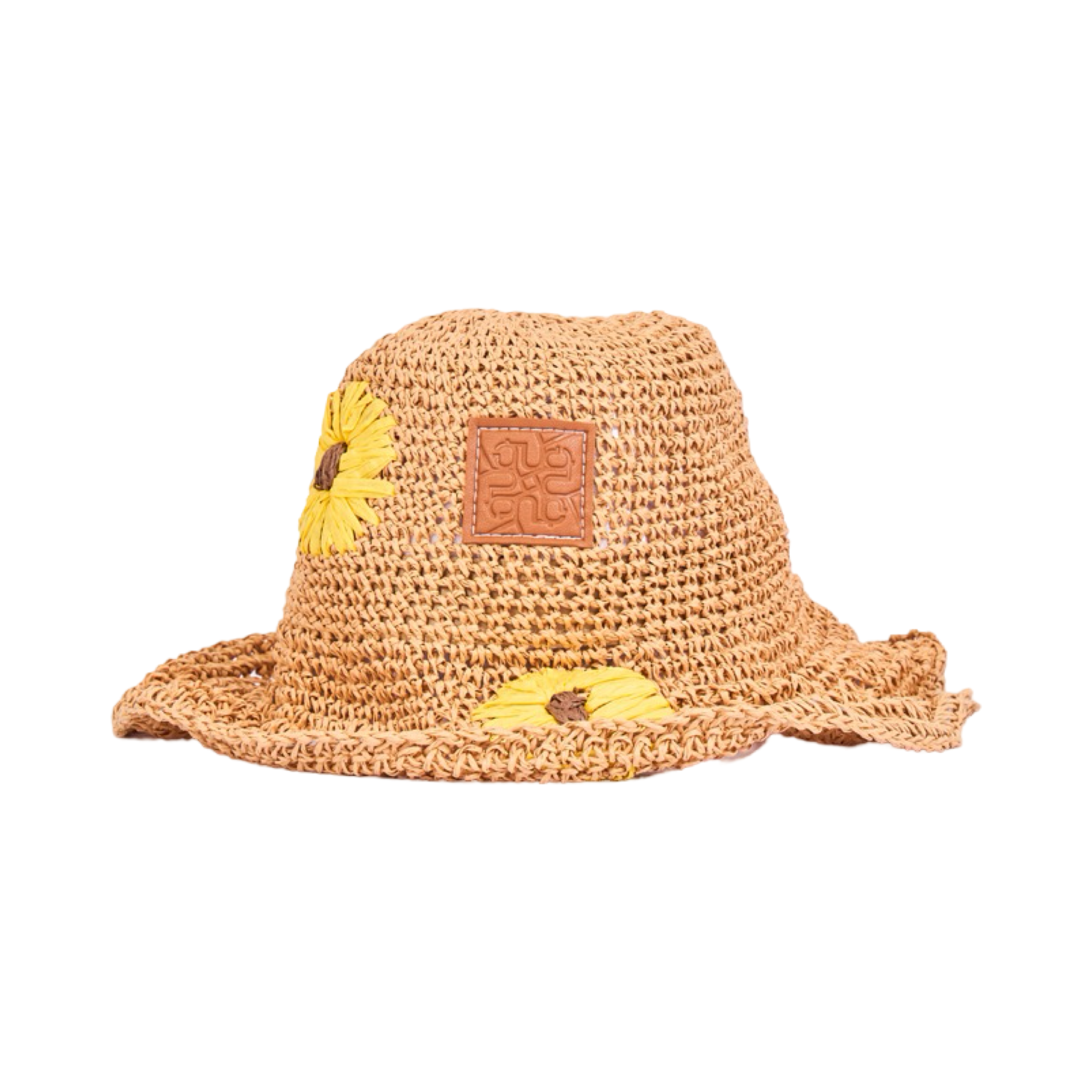 Straw Floral Bucket Hat - Brown Black
