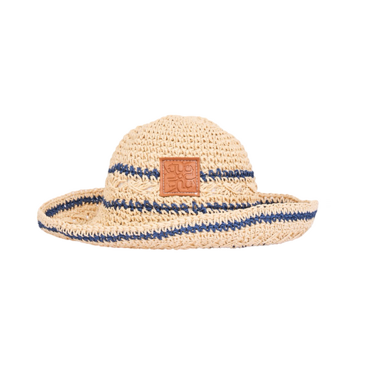 Straw Bucket Hat - Blue Beige