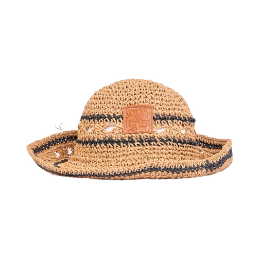 Straw Bucket Hat - Black Brown