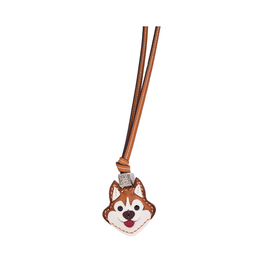 Animal Face Bag Charms Silver - Brown Husky
