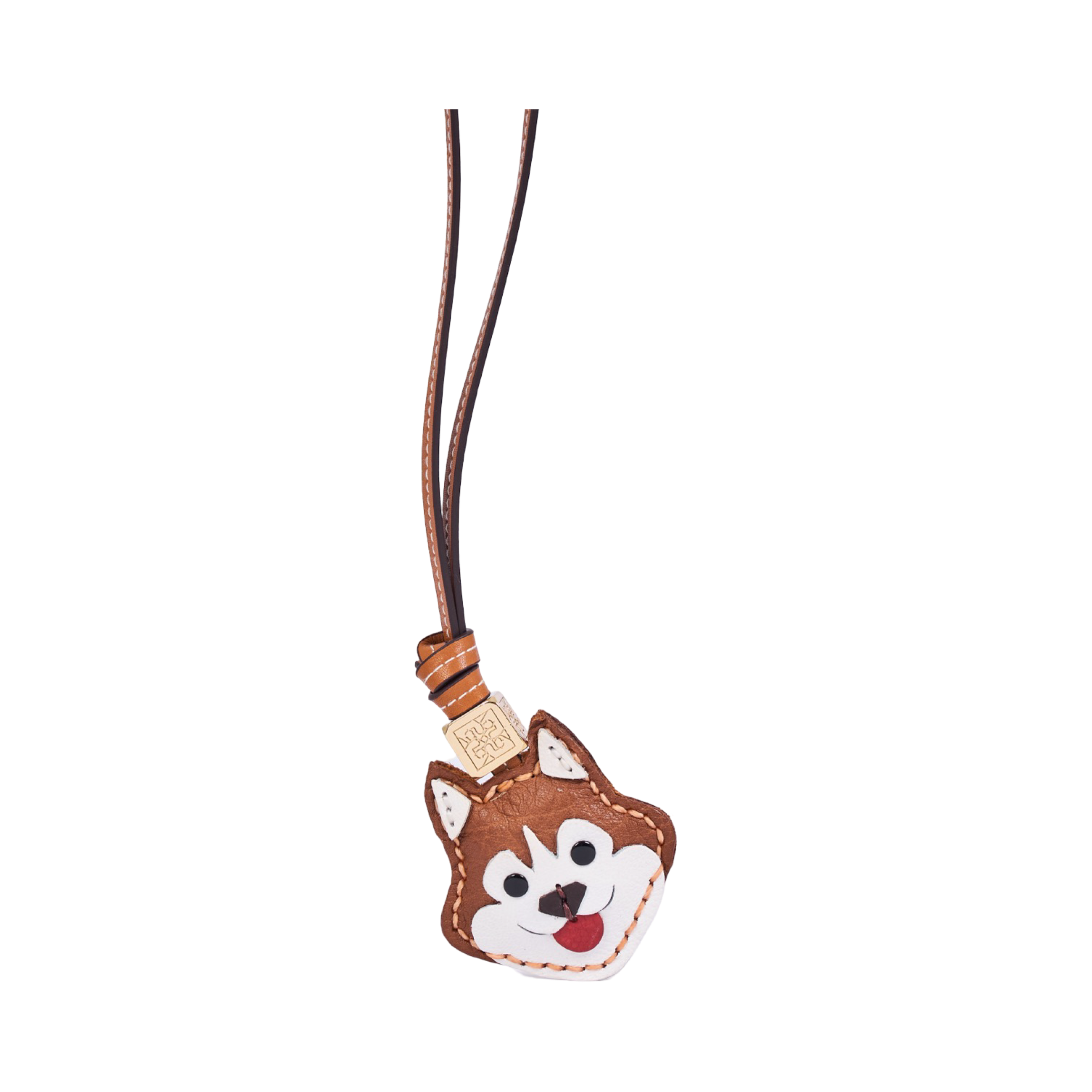 Animal Face Bag Charms Gold - Brown Husky