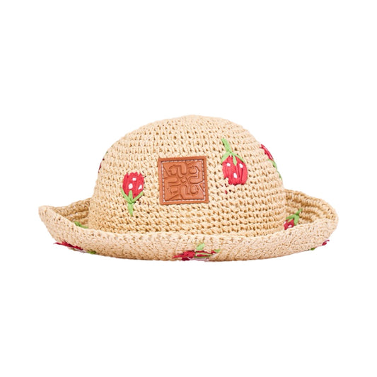 Straw Floral Bucket Hat - Beige