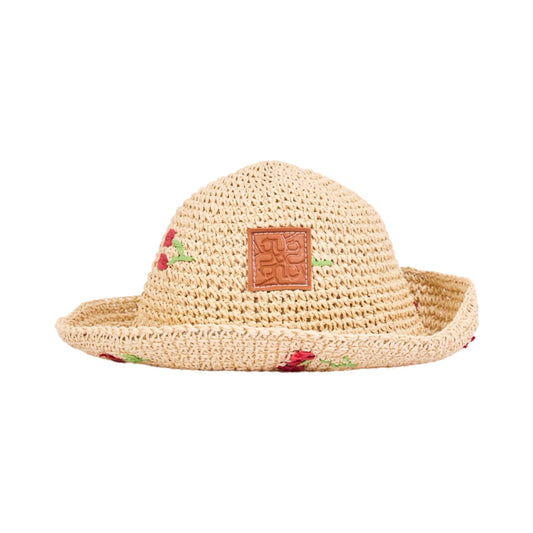 Straw Floral Bucket Hat - Beige