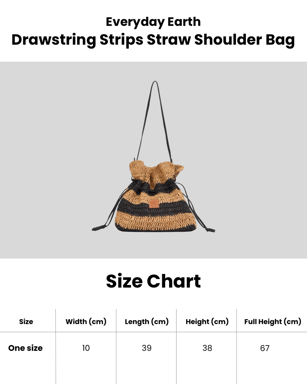 Everyday Earth – Drawstring Strips Straw Shoulder Bag – Brown