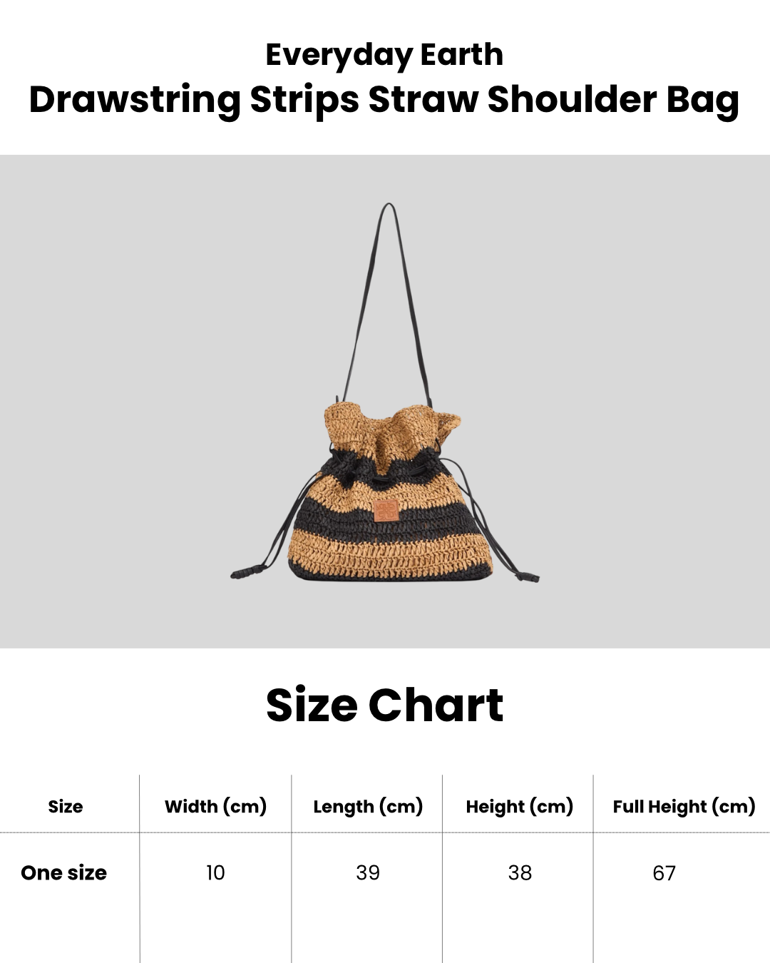 Everyday Earth – Drawstring Strips Straw Shoulder Bag – Brown