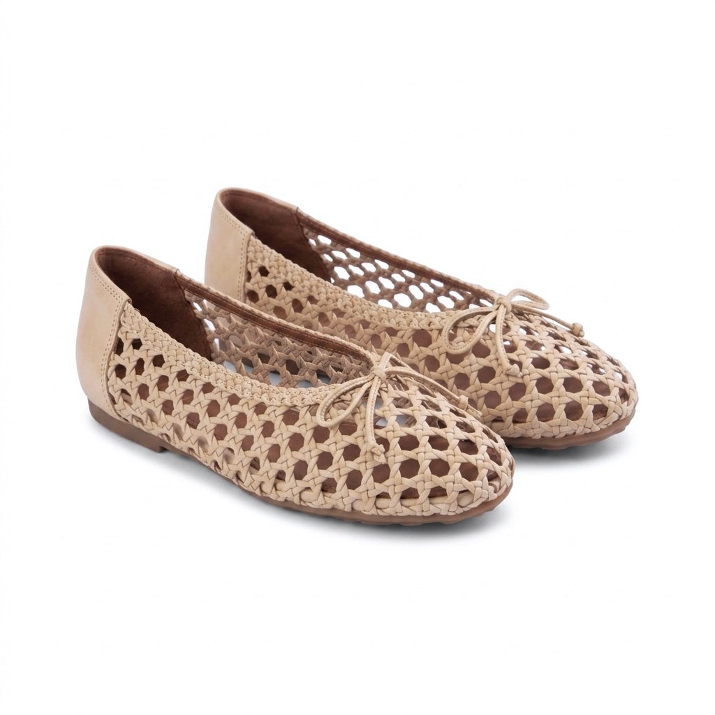 Chan Journey – Roma Handmade Woven Calfskin Flats – Ivory