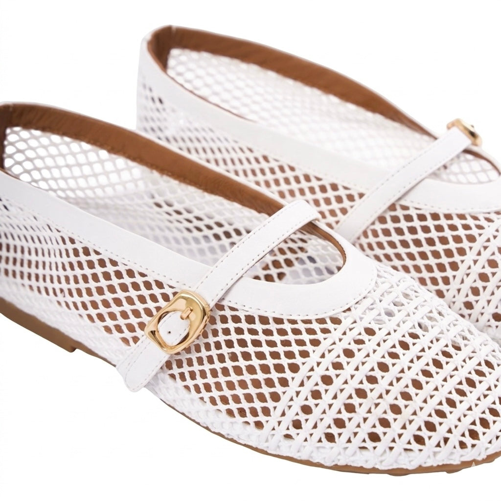 Chan Journey – Verona Handwoven Mesh Flats – Snow