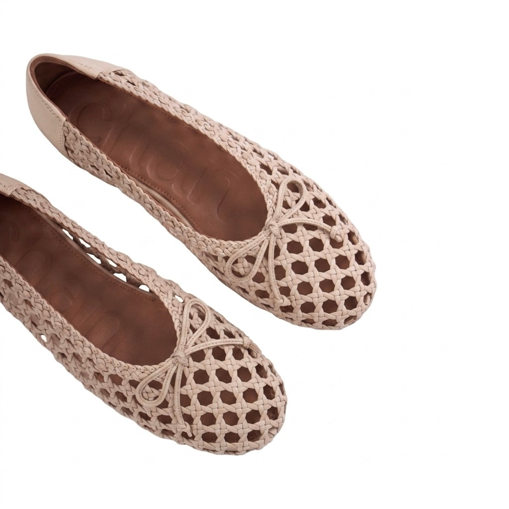 Chan Journey – Roma Handmade Woven Calfskin Flats – Ivory