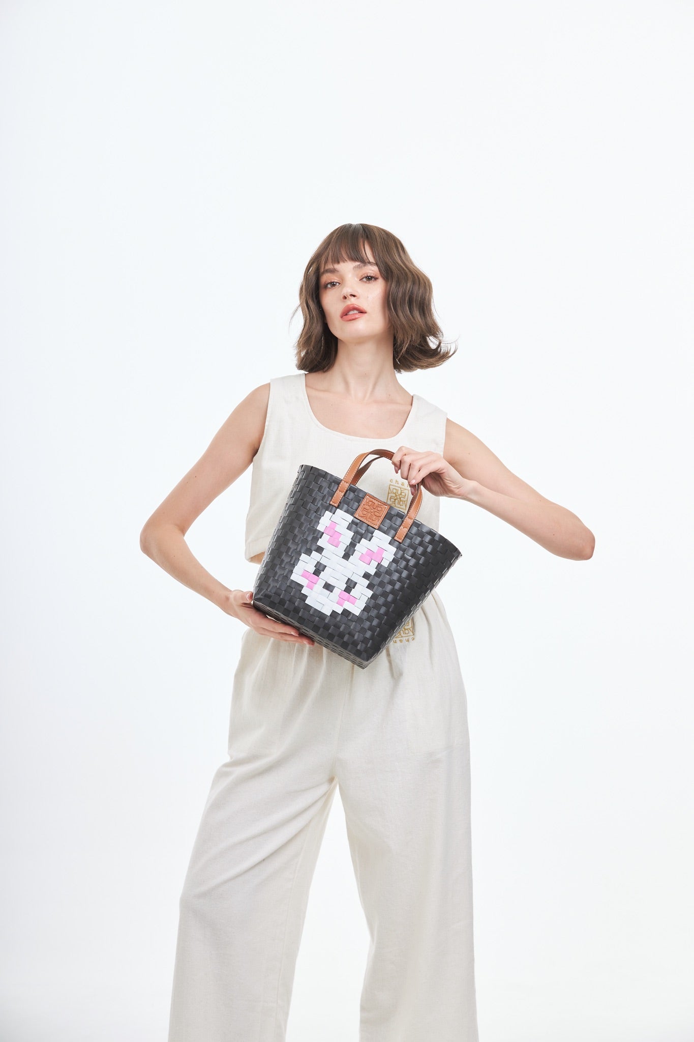 Animal Basket Bag Rabbit L - Black
