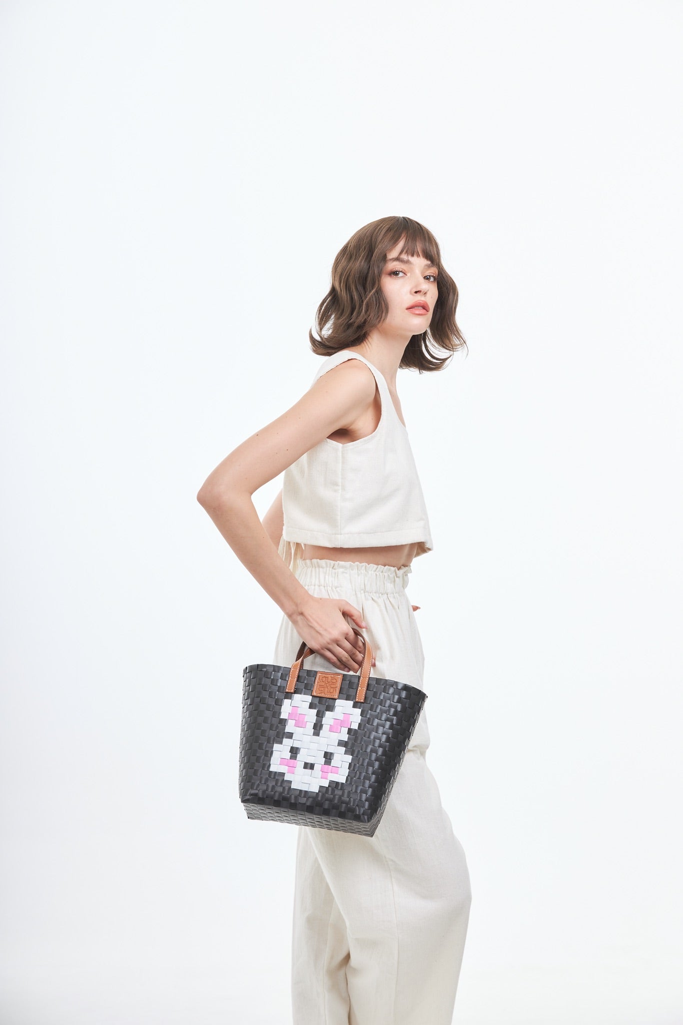 Animal Basket Bag Rabbit L - Black