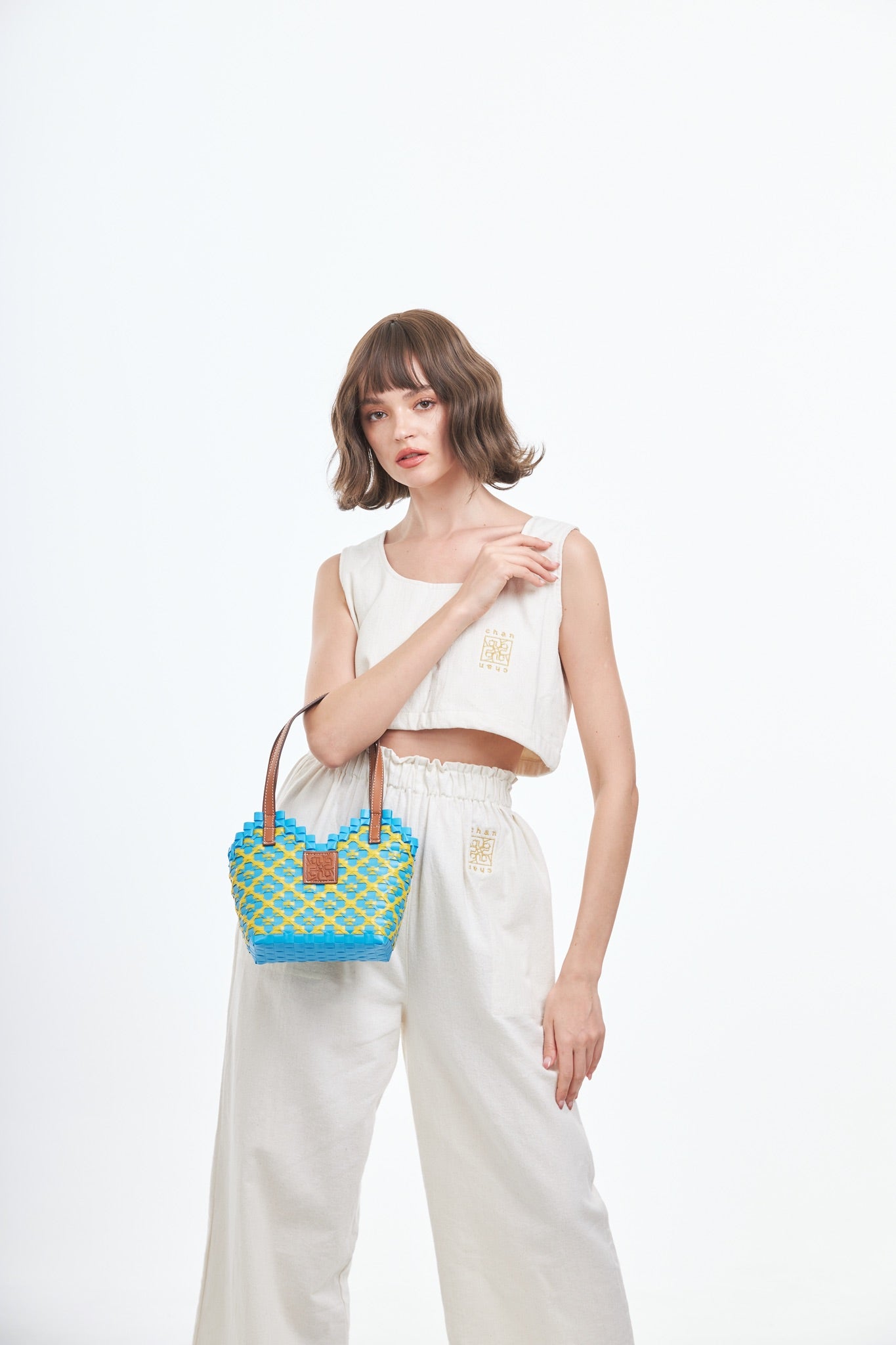 Thai Pattern Heart Basket Bag XS - Blue Yellow