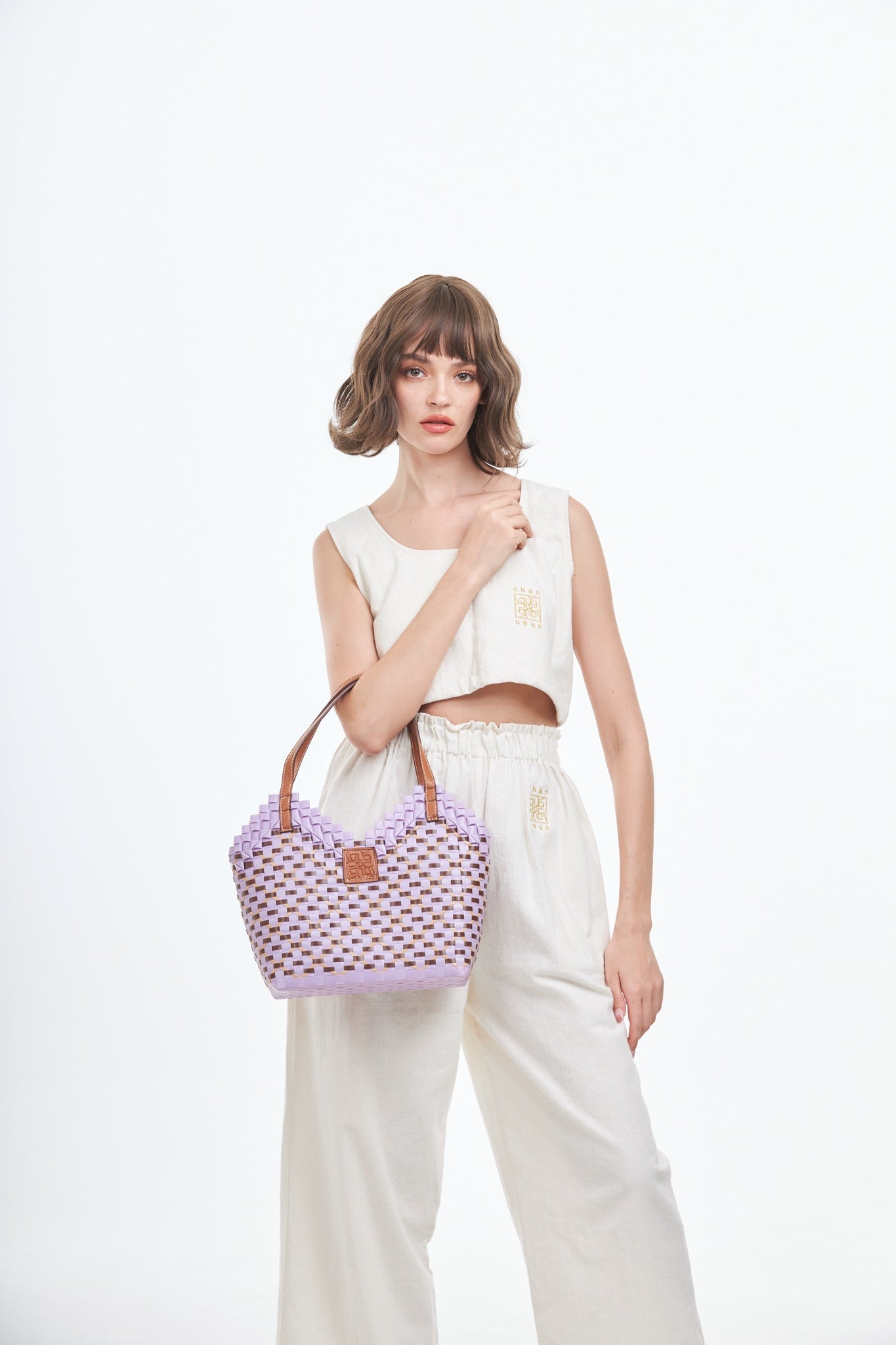 Thai Pattern Heart Basket Bag M - Light Purple