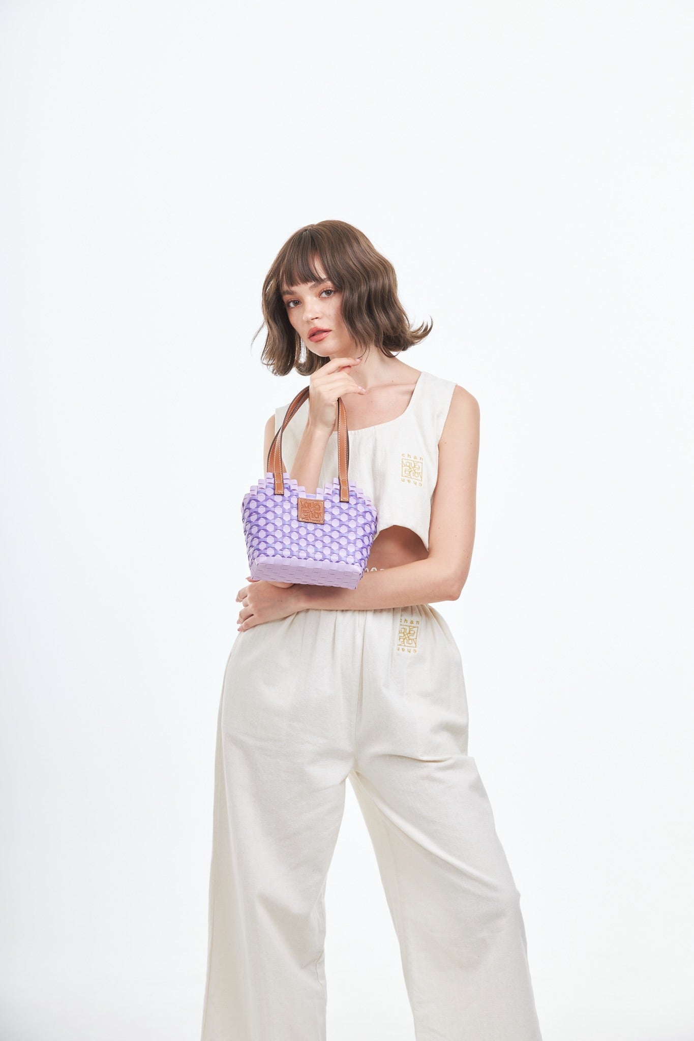 Thai Pattern Heart Basket Bag XS - Purple