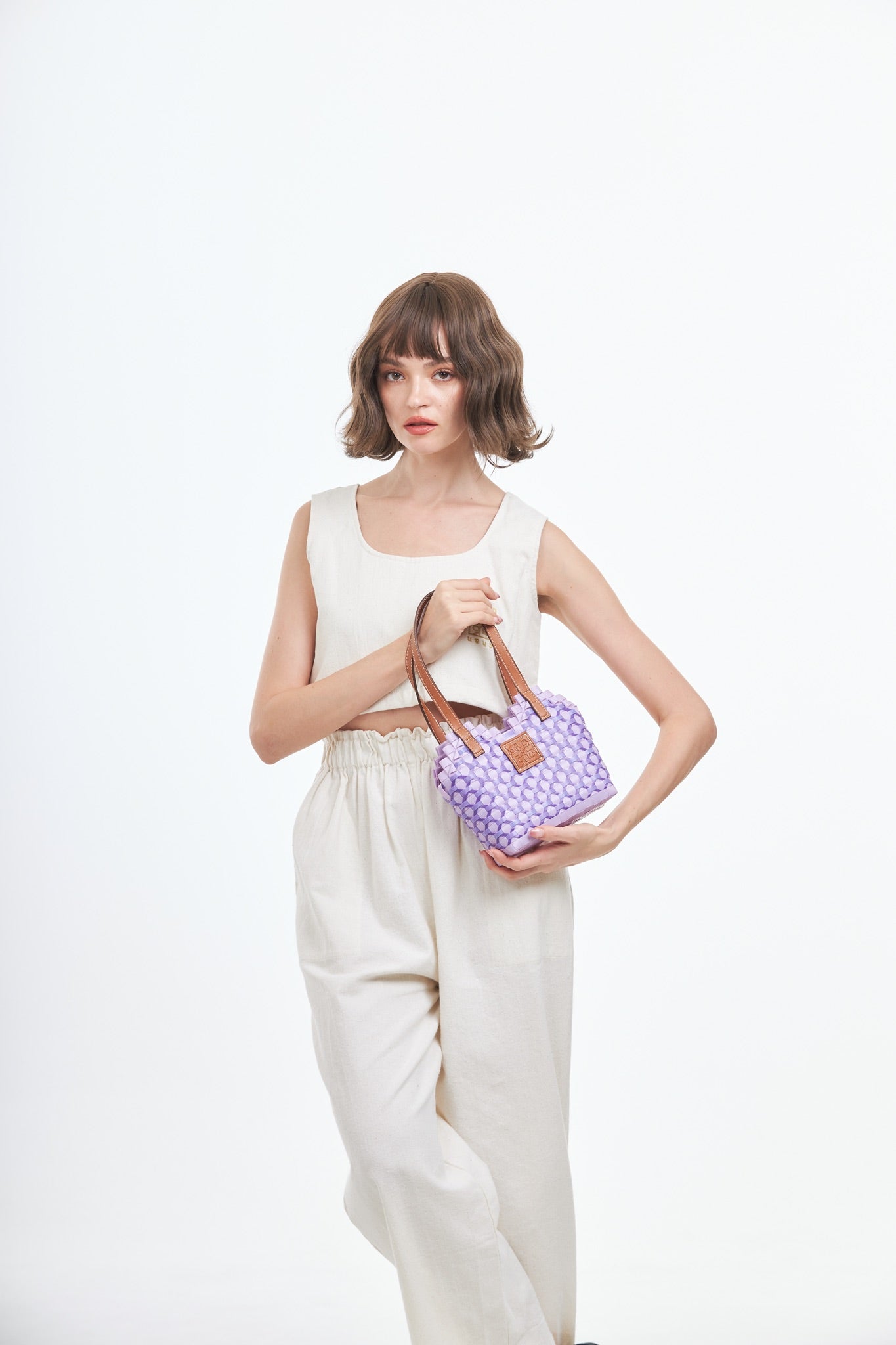 Thai Pattern Heart Basket Bag XS - Purple