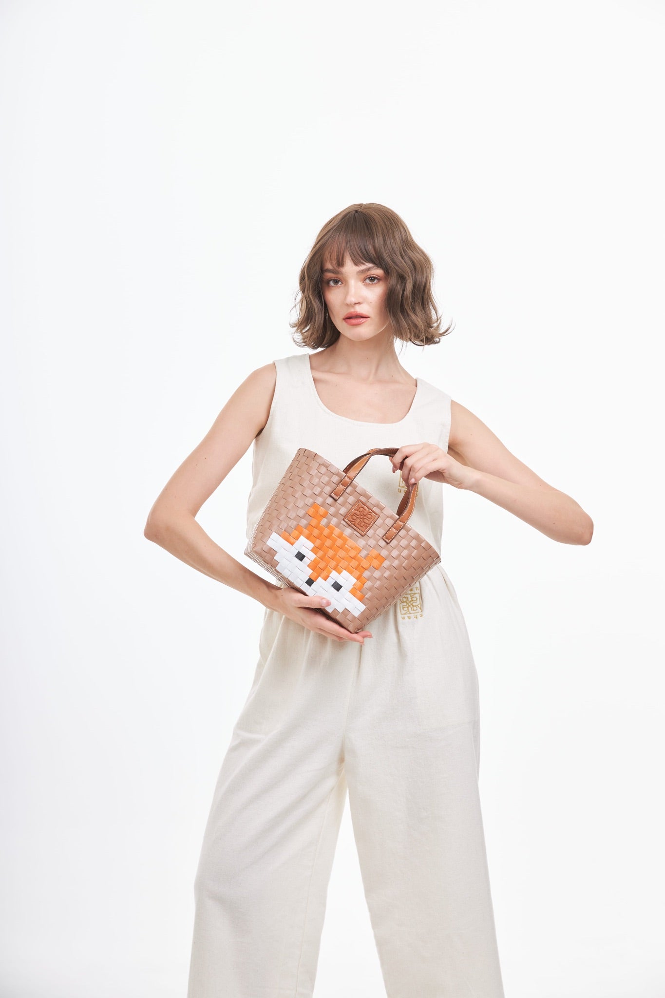 Animal Basket Bag Fox M - Brown