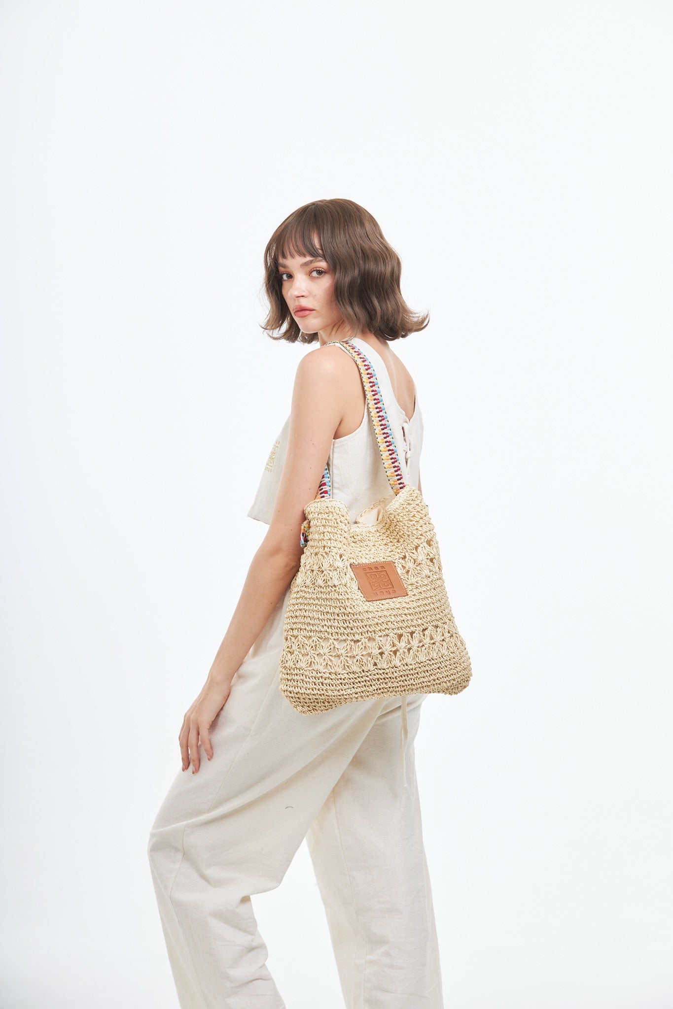 Everyday Earth – Straw Bag With Rainbow Strap – Beige