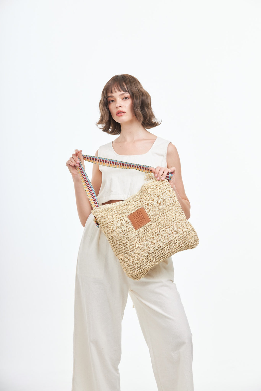 Everyday Earth – Straw Bag With Rainbow Strap – Beige
