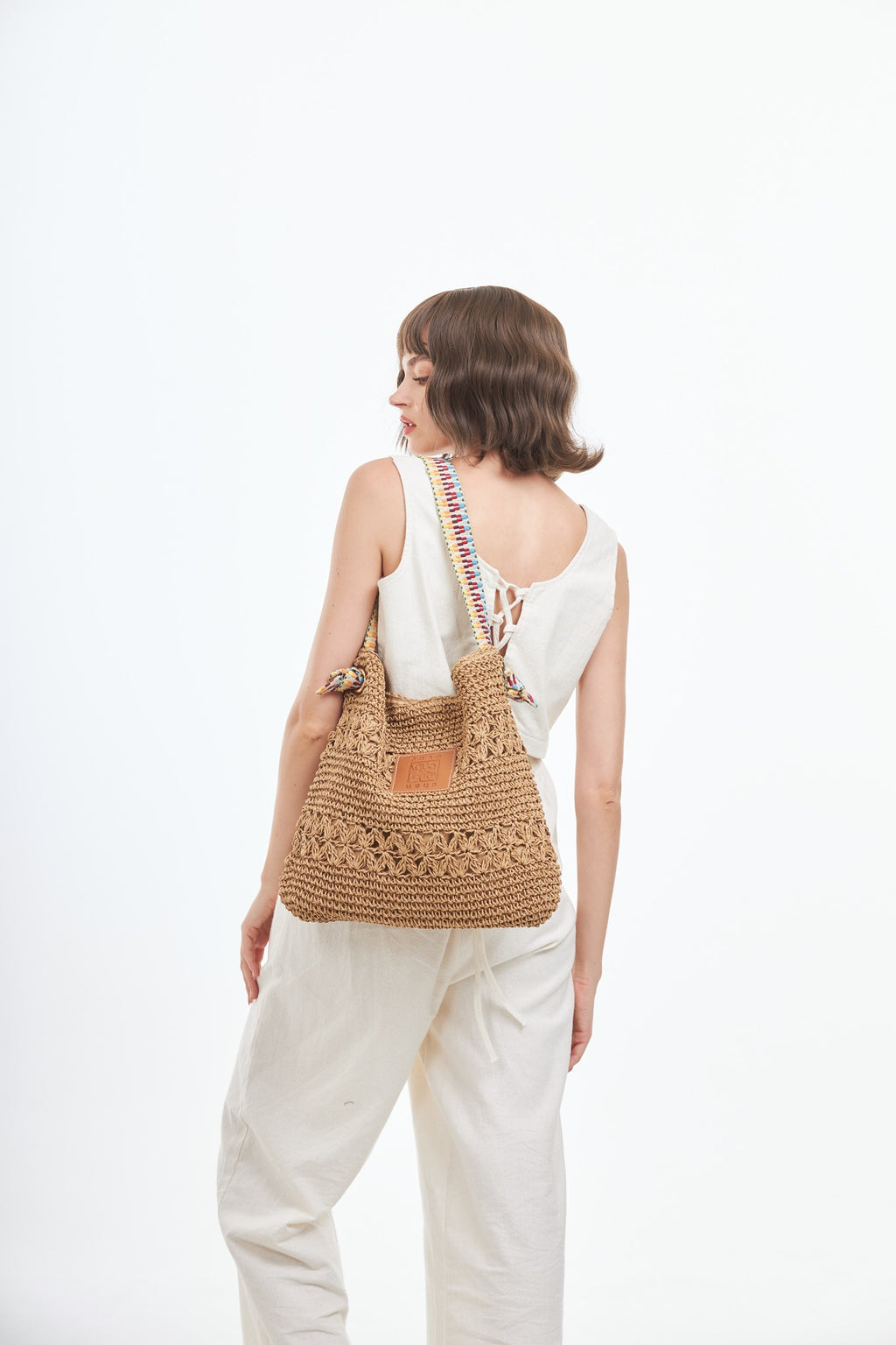 Everyday Earth – Straw Bag With Rainbow Strap – Brown