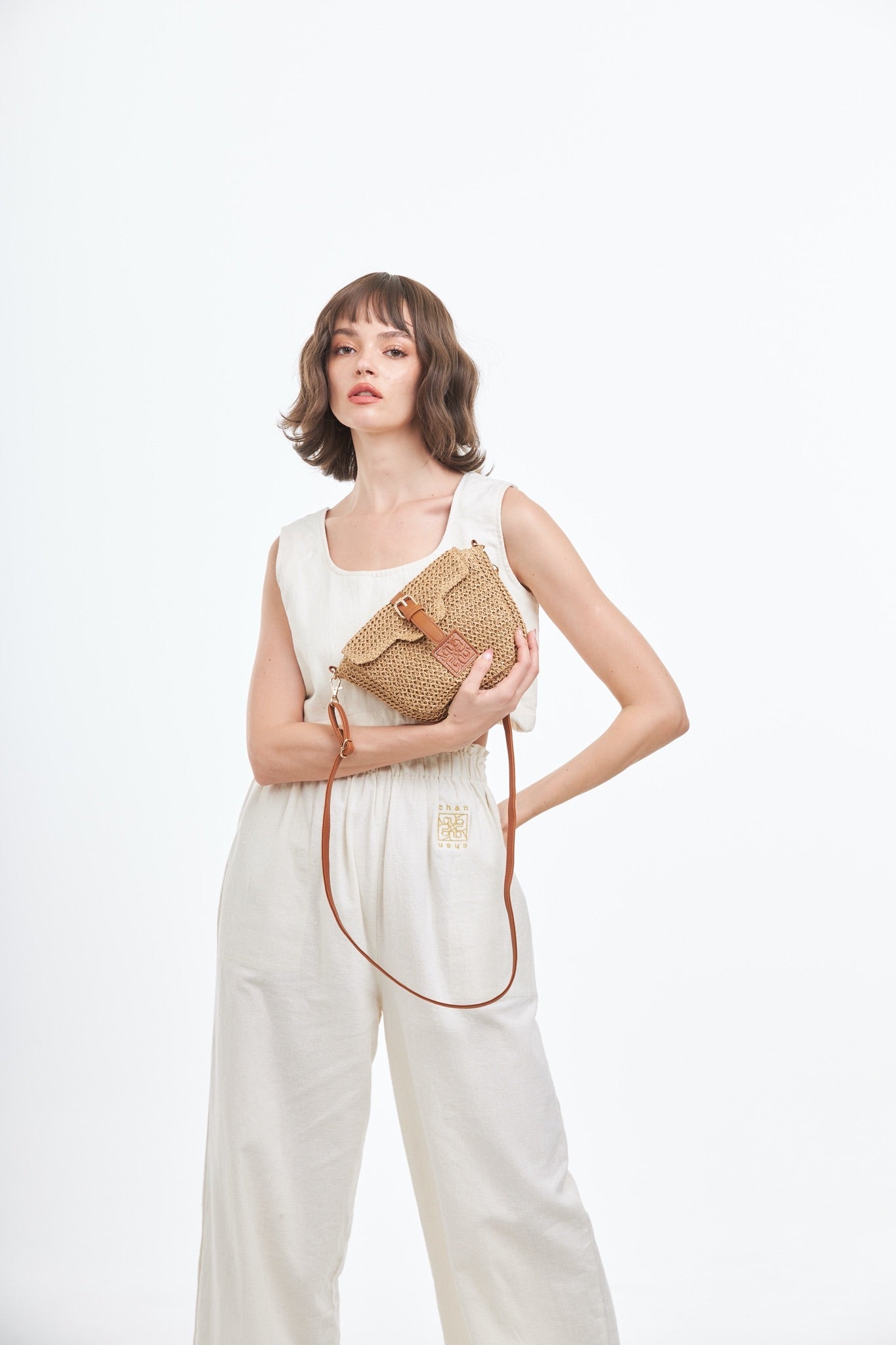 Straw Crossbody Bag - Brown