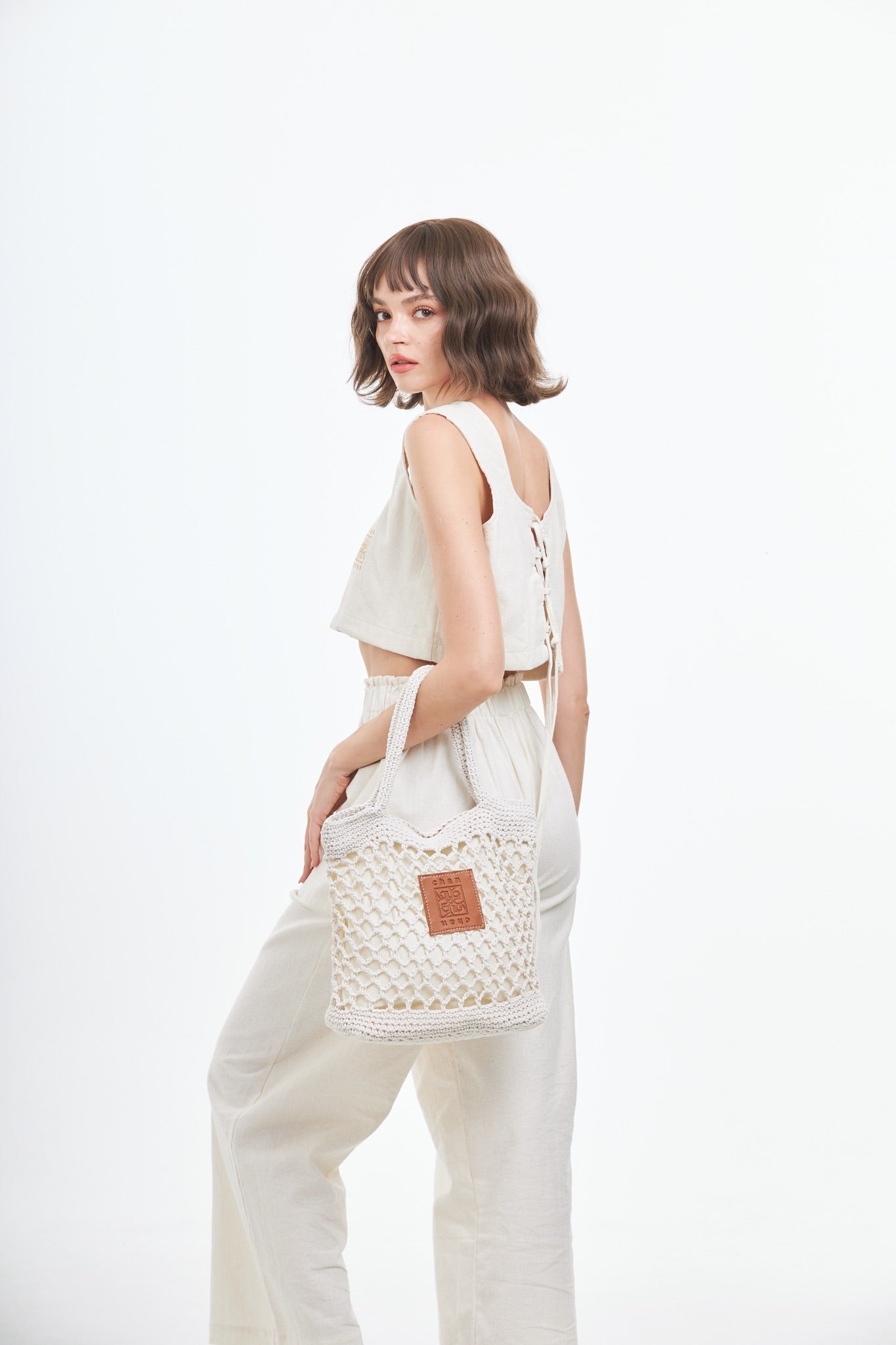 Knitted Tote Bag - White