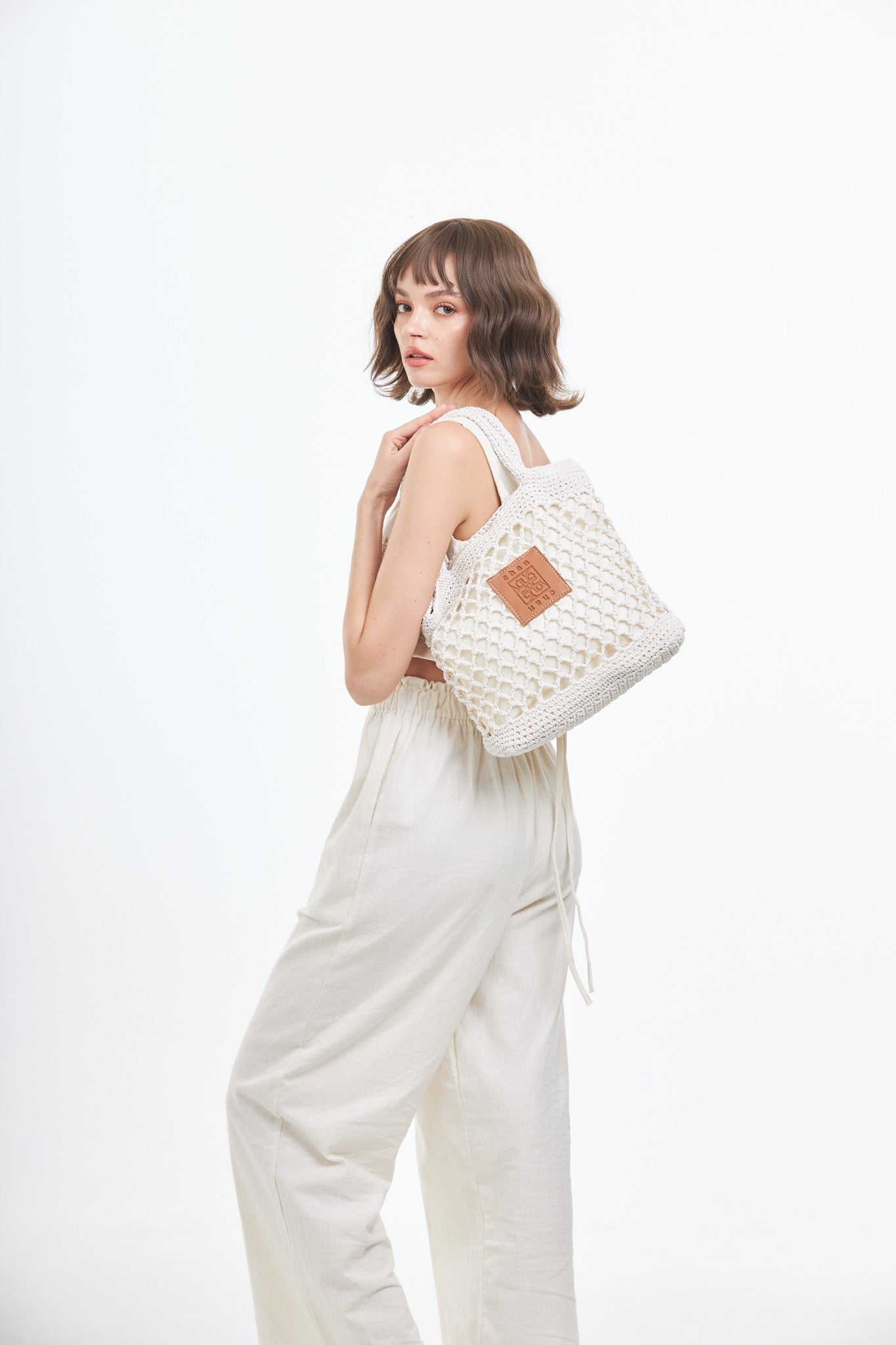 Knitted Tote Bag - White