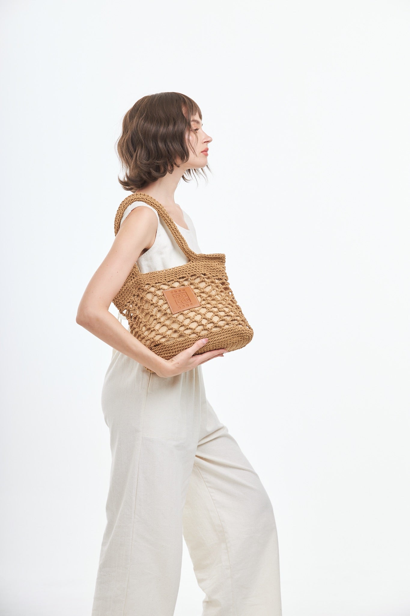 Knitted Tote Bag - Brown
