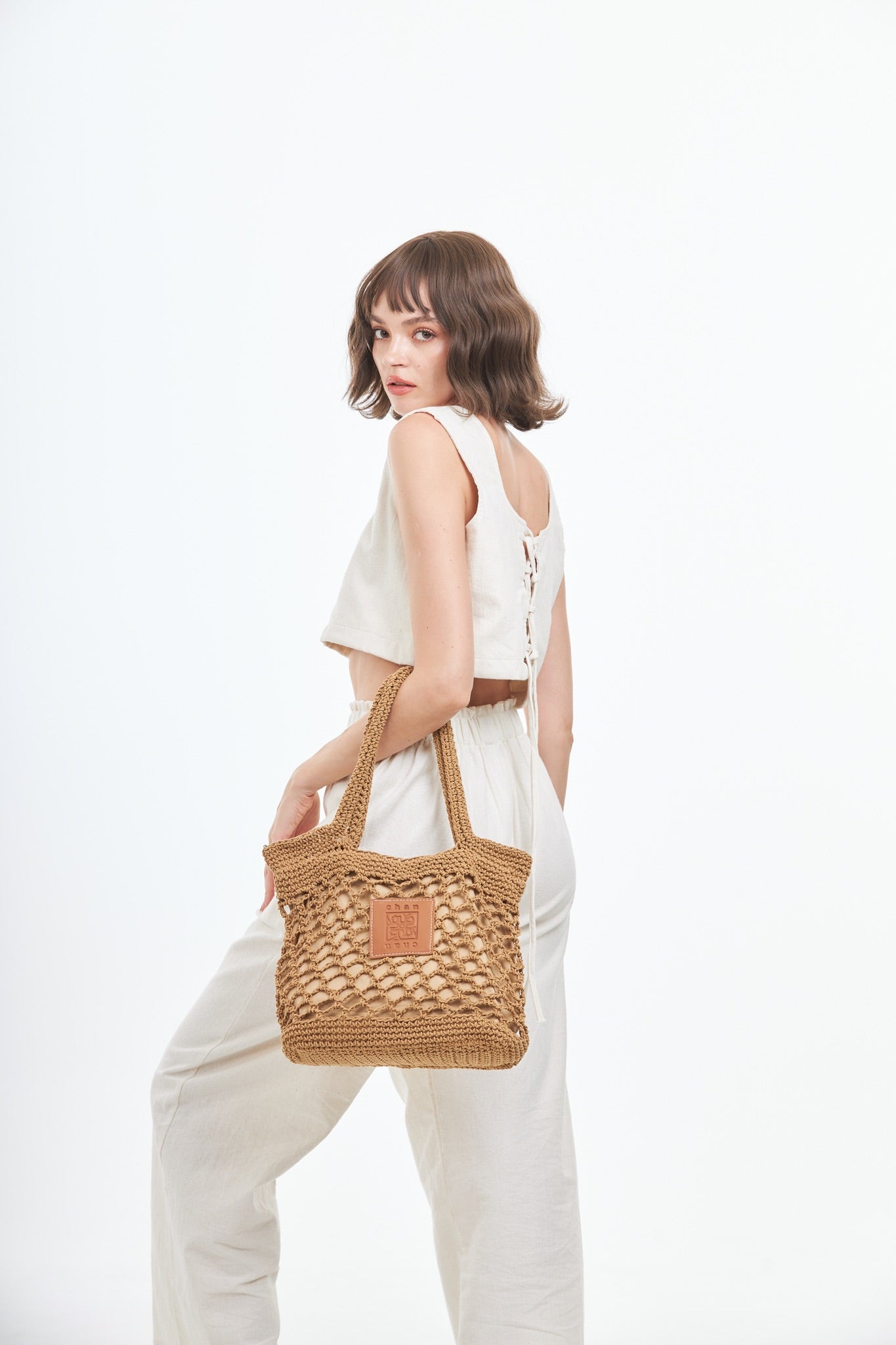 Knitted Tote Bag - Brown