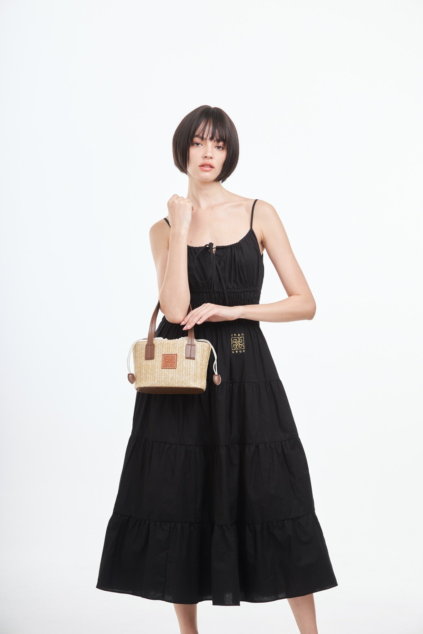 Straw Shoulder Bag - Dark Brown