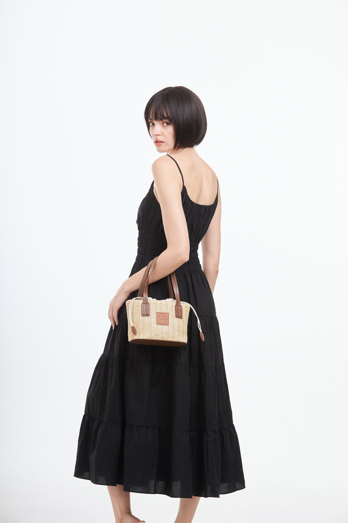 Straw Shoulder Bag - Dark Brown