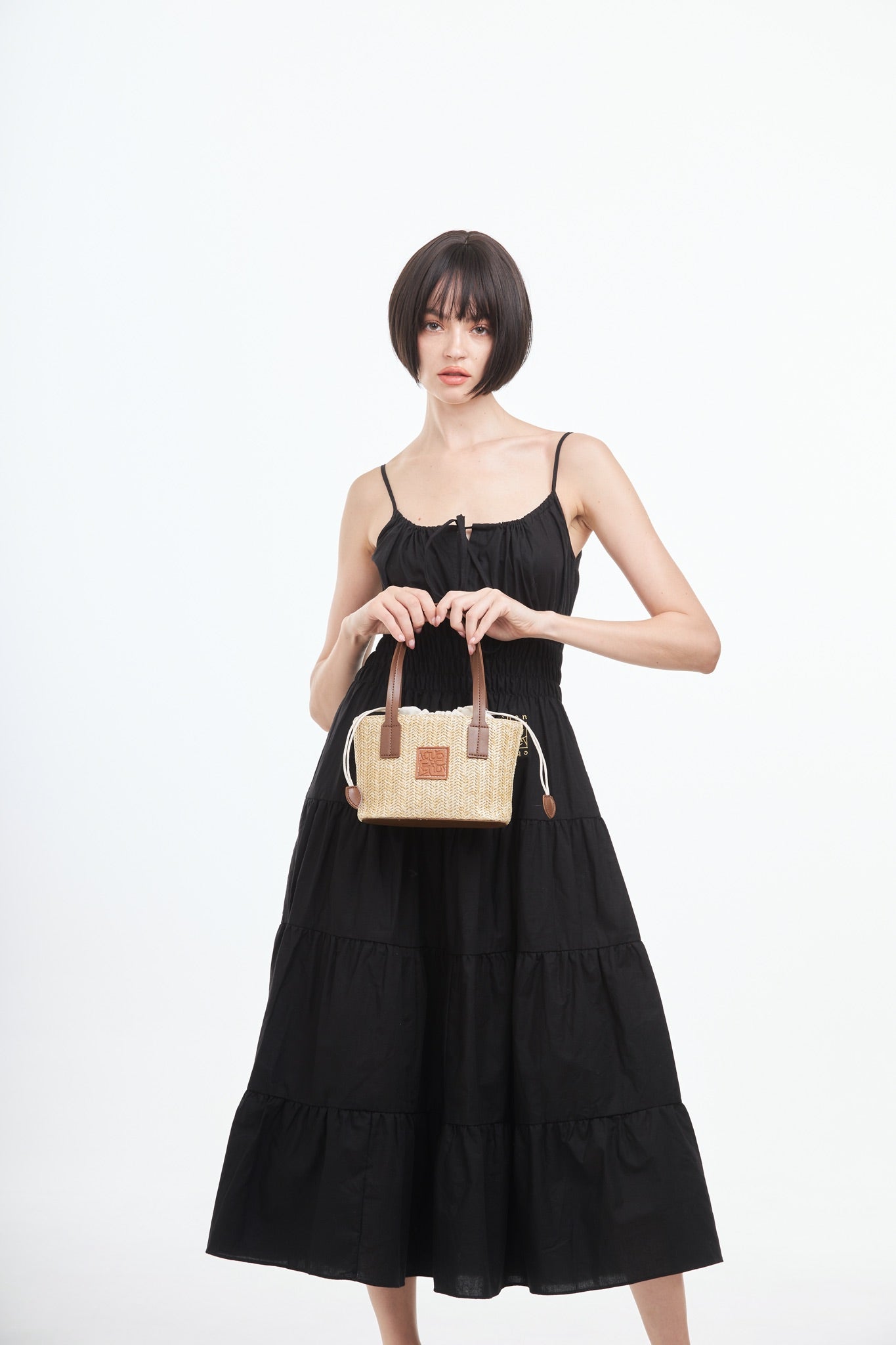 Straw Shoulder Bag - Dark Brown