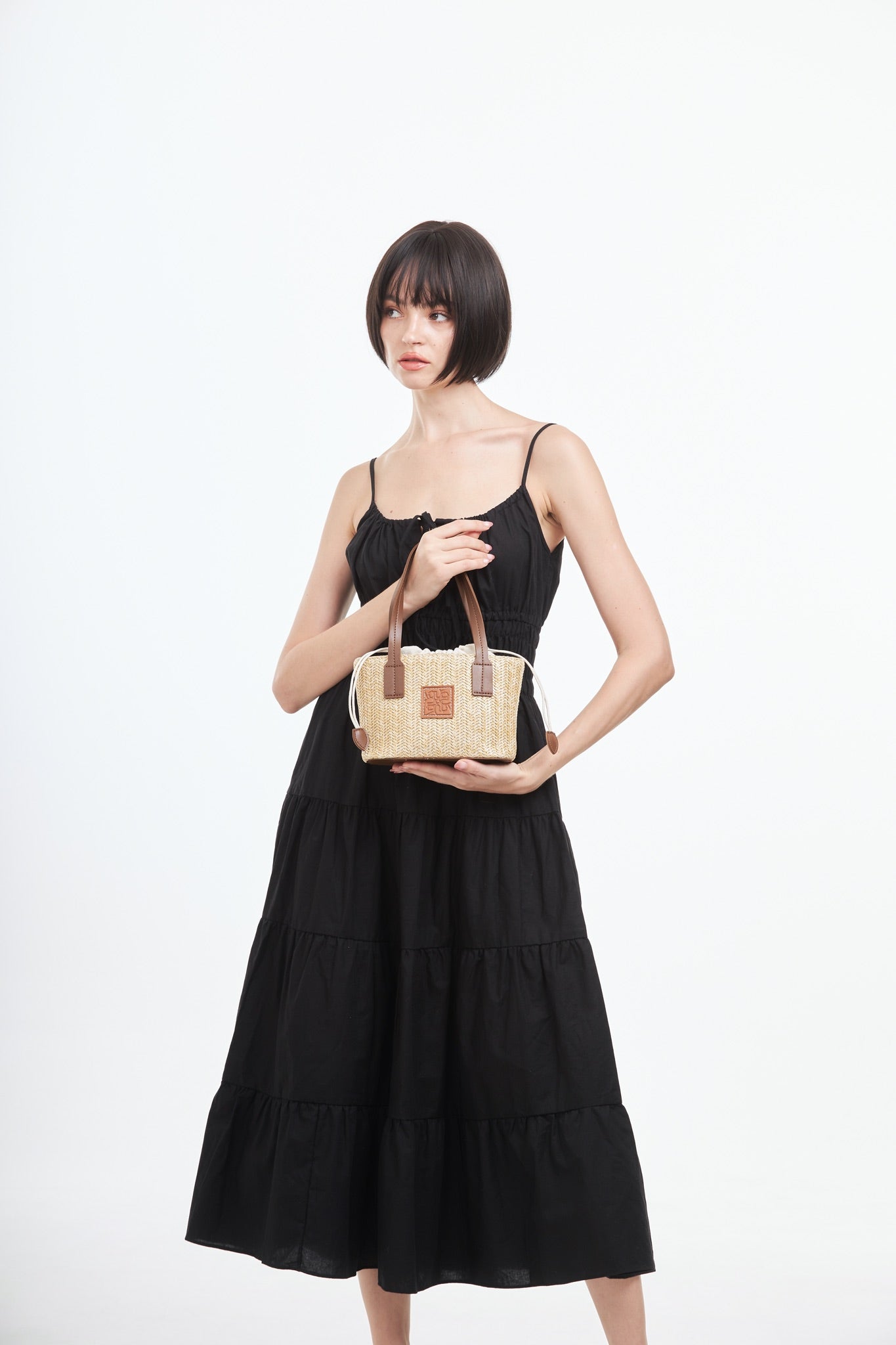 Straw Shoulder Bag - Dark Brown