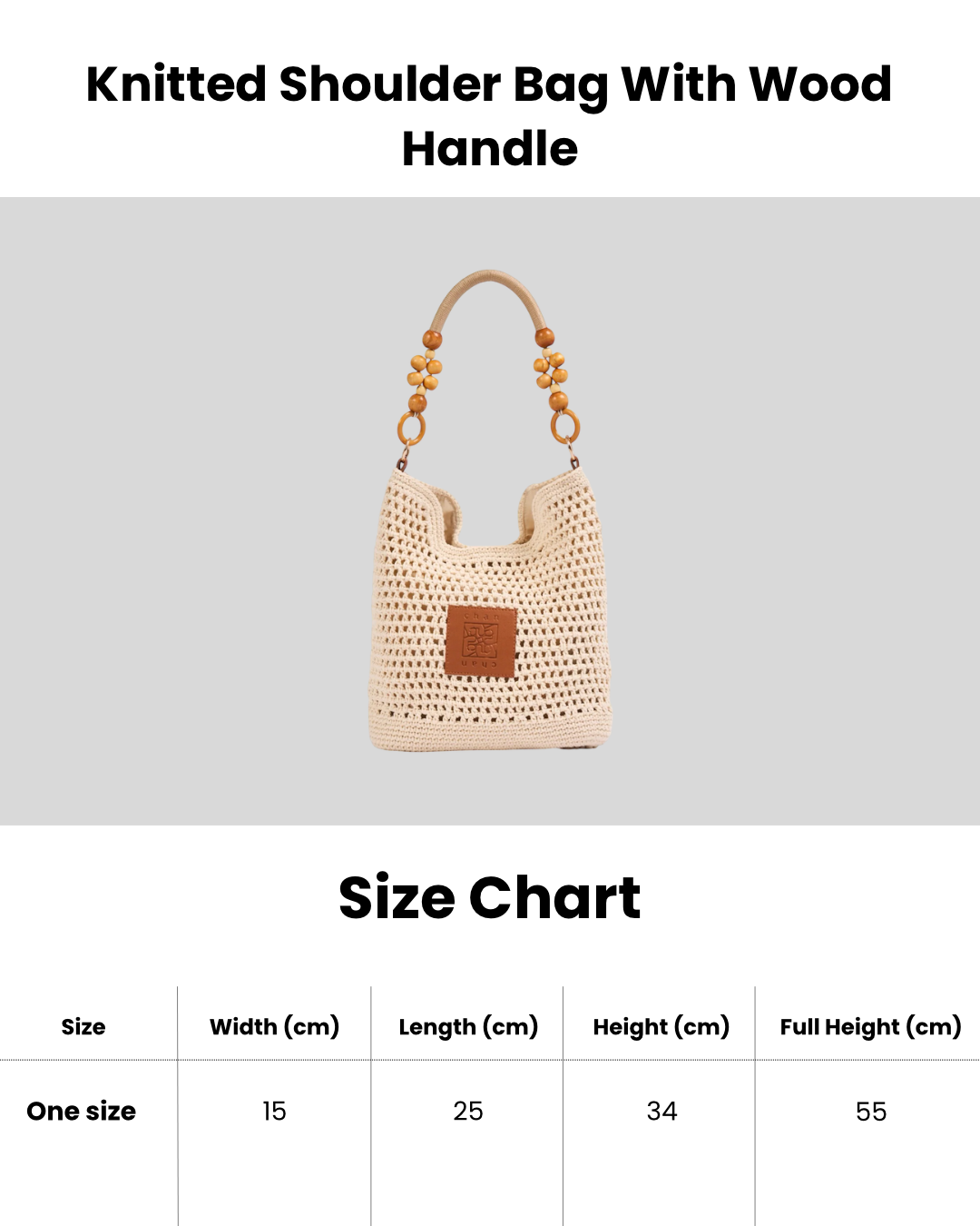 Knitted Shoulder Bag With Wood Handle - Beige