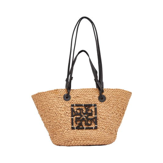 Straw Tote Bag - Brown Black