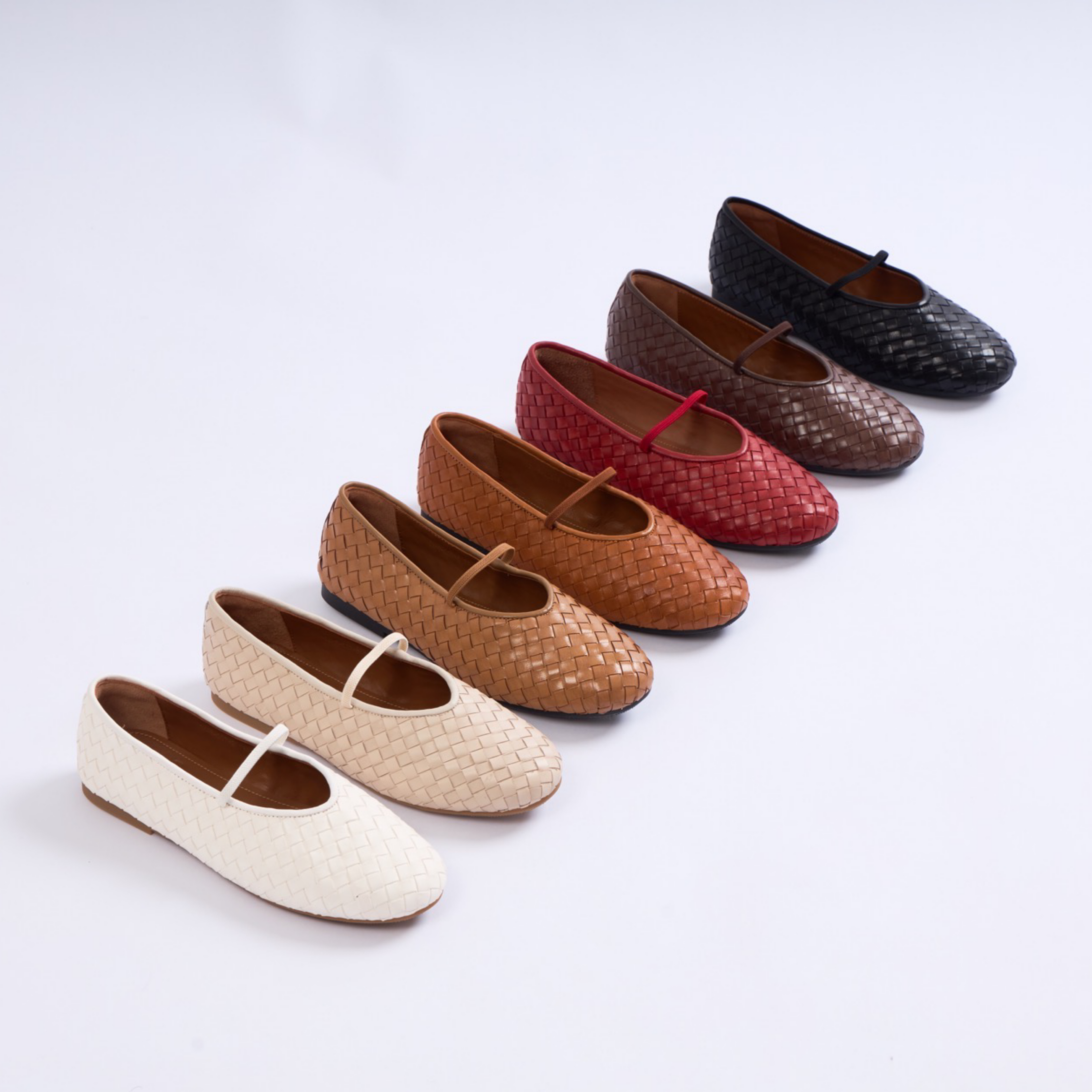 Chan Journey – Florence Handmade Woven Calfskin Flats – Ruby