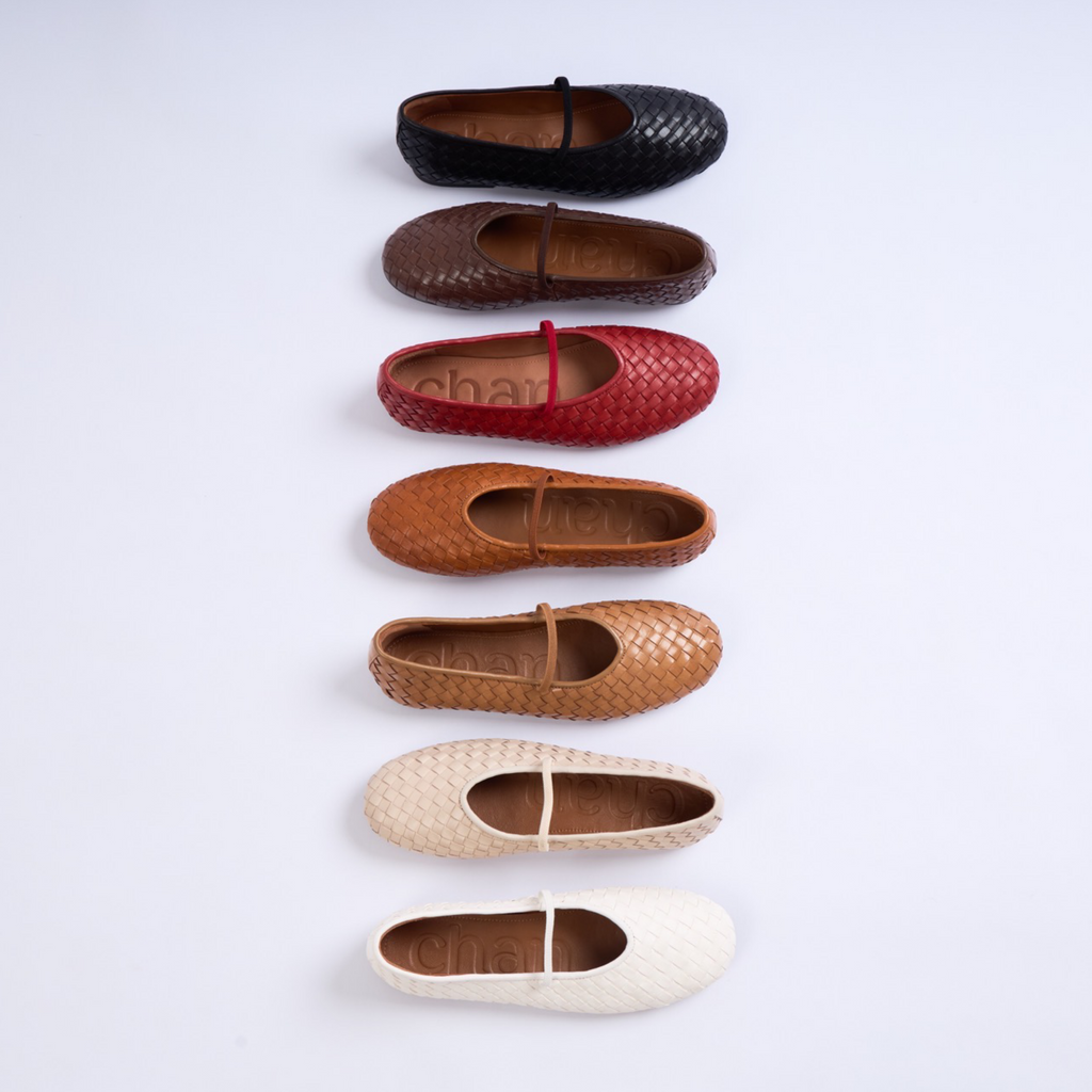 Chan Journey – Florence Handmade Woven Calfskin Flats – Ruby