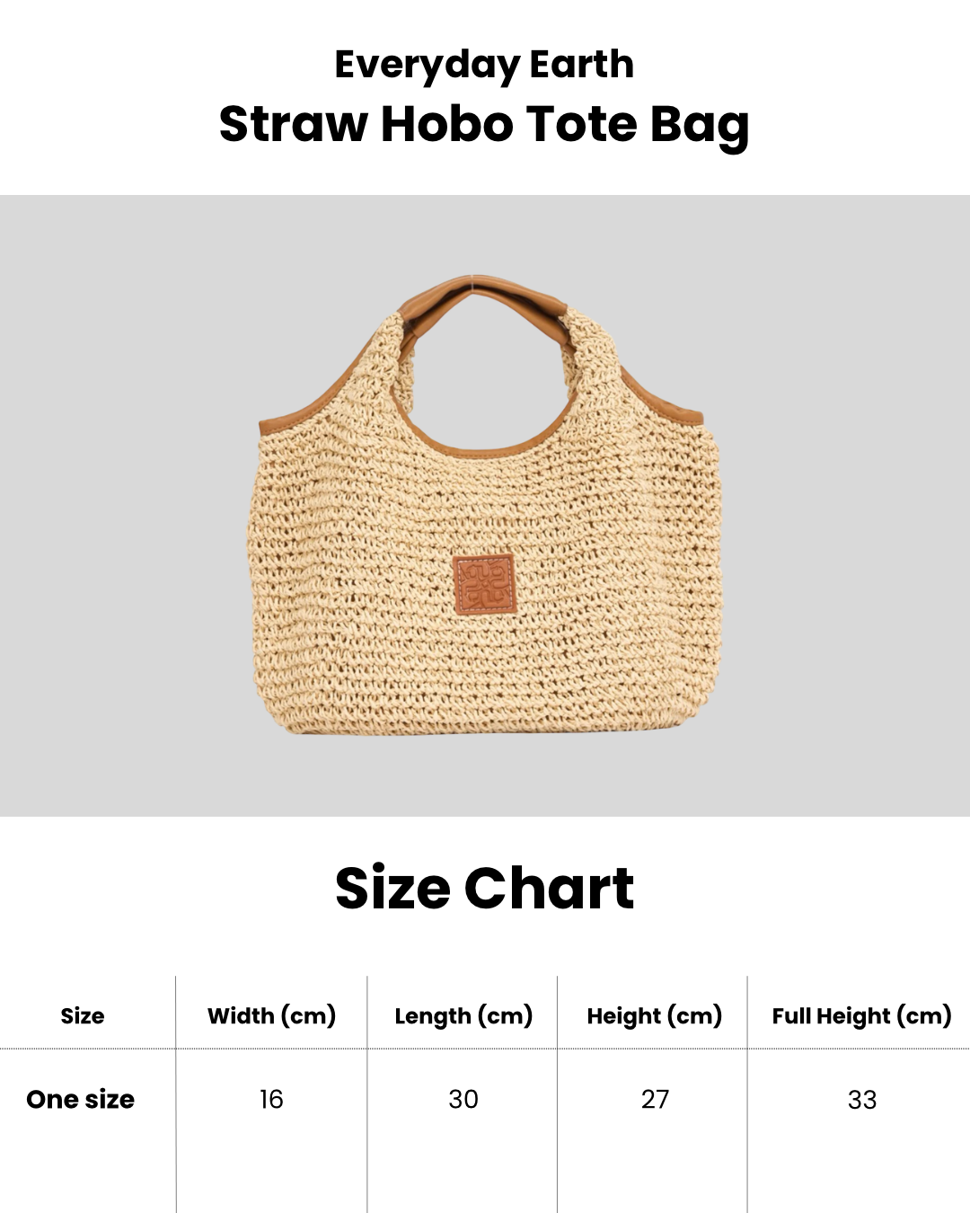 Everyday Earth – Straw Hobo Tote Bag – Black